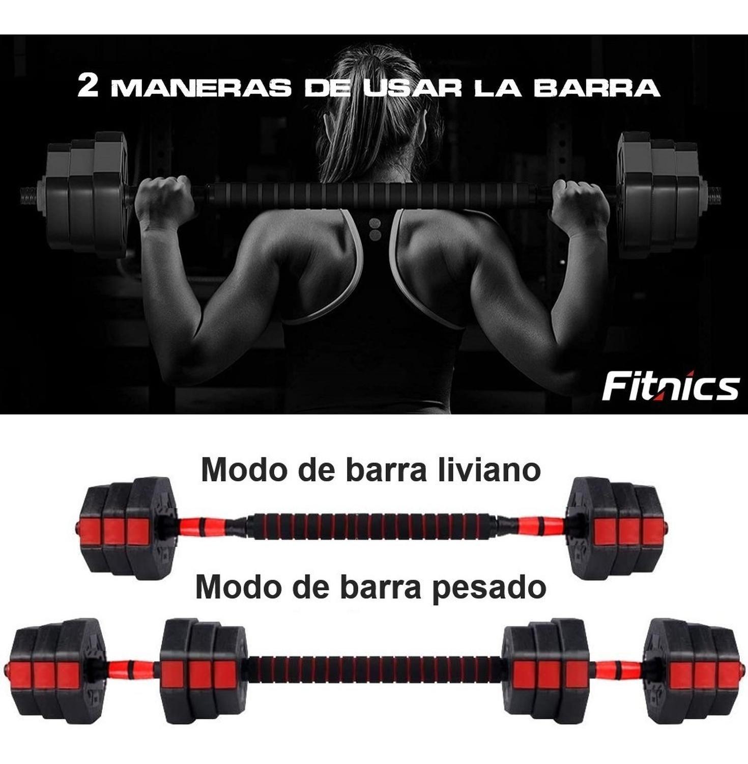 Mancuernas Ajustables Set 2en1 Fitnics + Barra Peso Tot 10kg-3