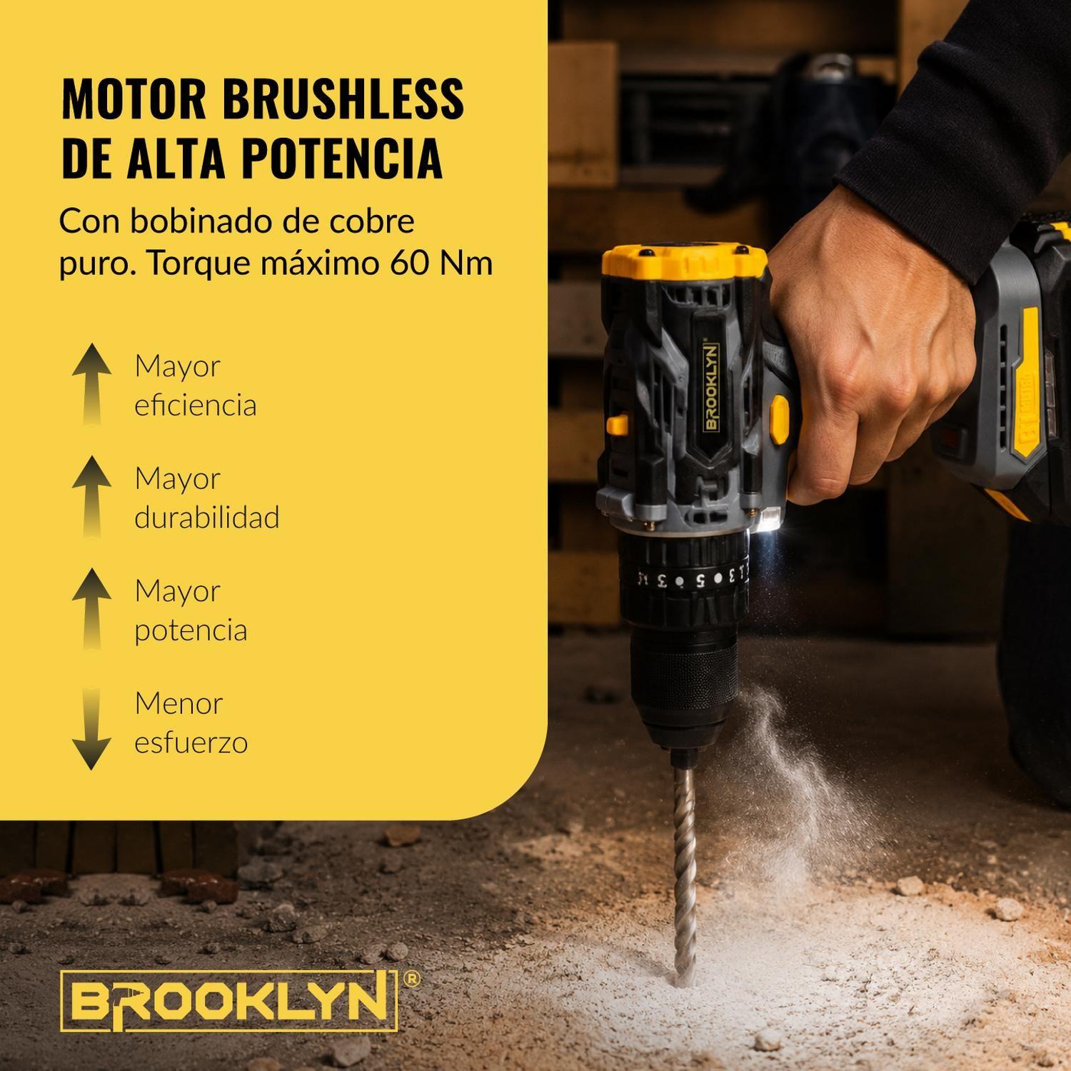 Taladro Inalambrico Percutor Brooklyn Brushless 20v + 2 Bat-2