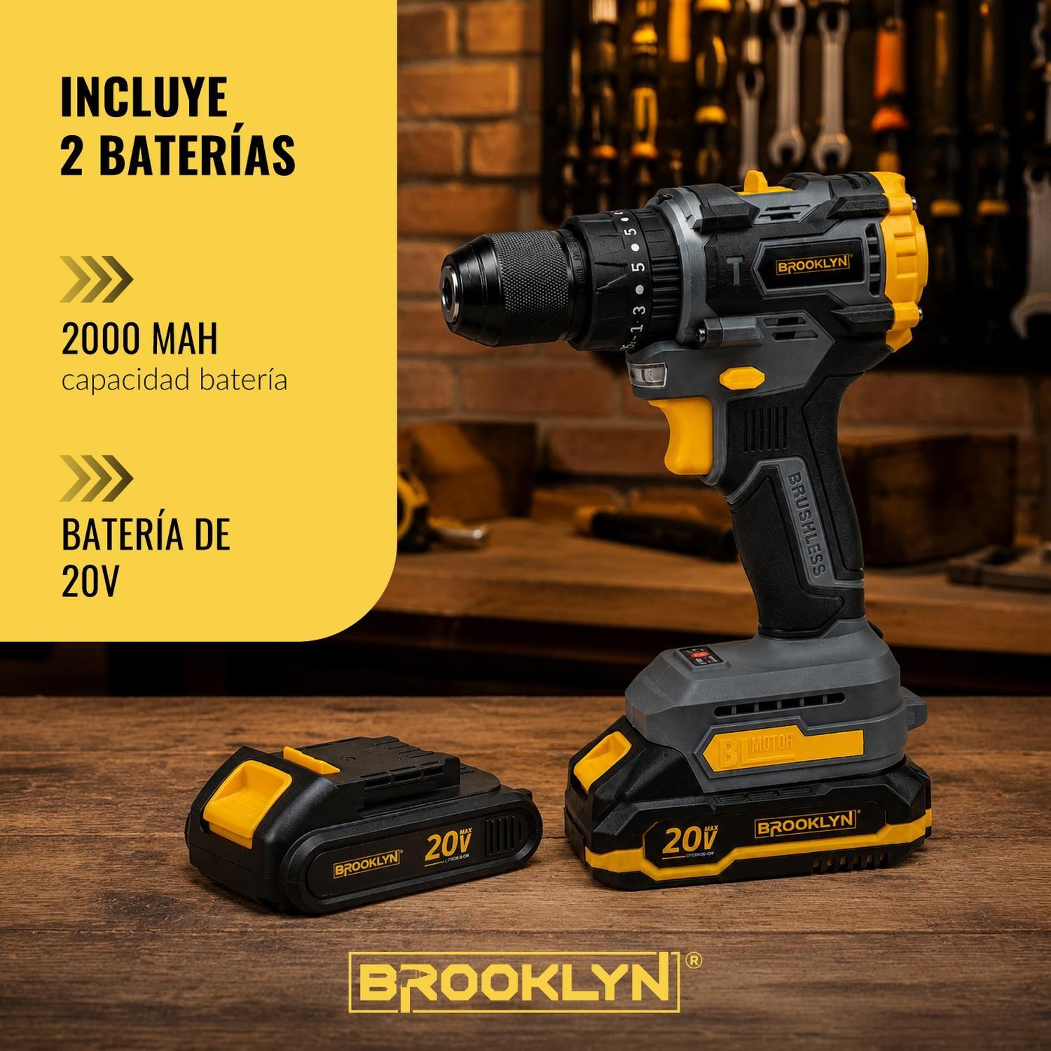 Taladro Inalambrico Percutor Brooklyn Brushless 20v + 2 Bat-3