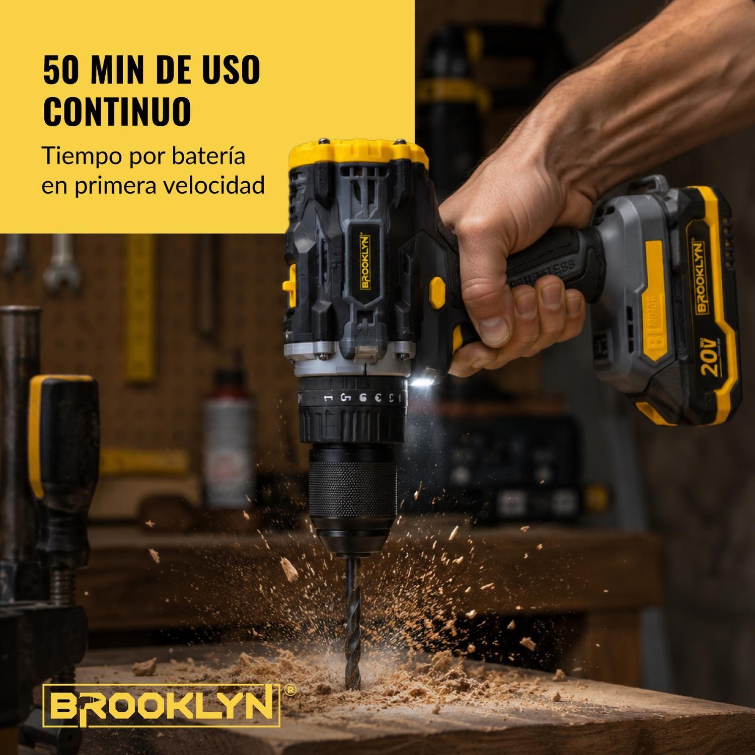 Taladro Inalambrico Percutor Brooklyn Brushless 20v + 2 Bat-4