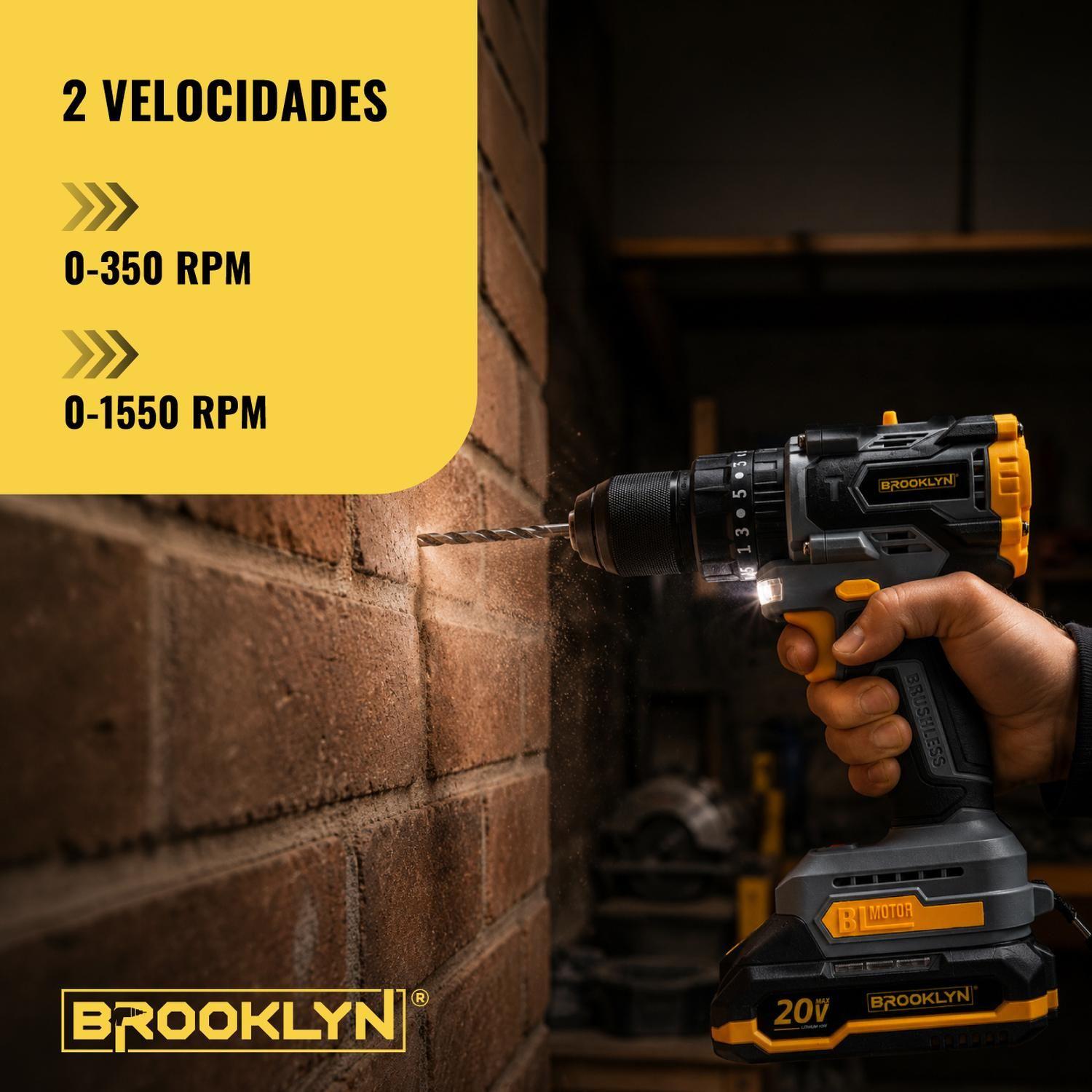 Taladro Inalambrico Percutor Brooklyn Brushless 20v + 2 Bat-5