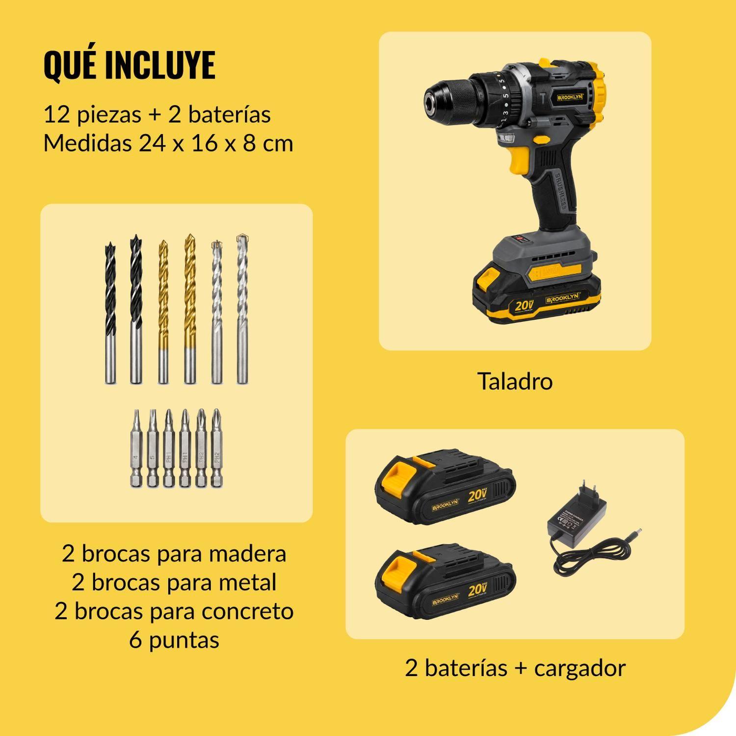 Taladro Inalambrico Percutor Brooklyn Brushless 20v + 2 Bat-9