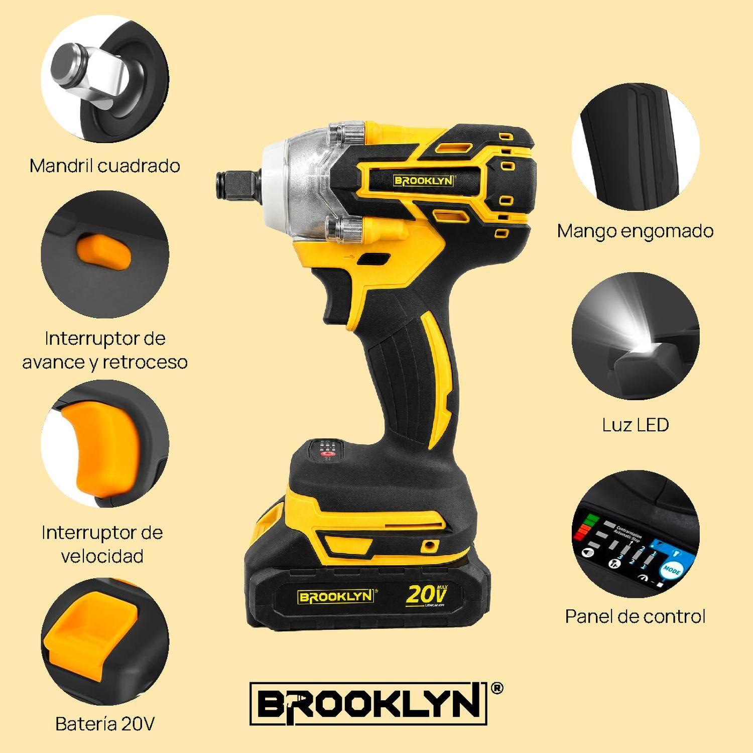 Llave de Impacto Inalambrica Brooklyn 320nm 20V + 2 Baterías-7