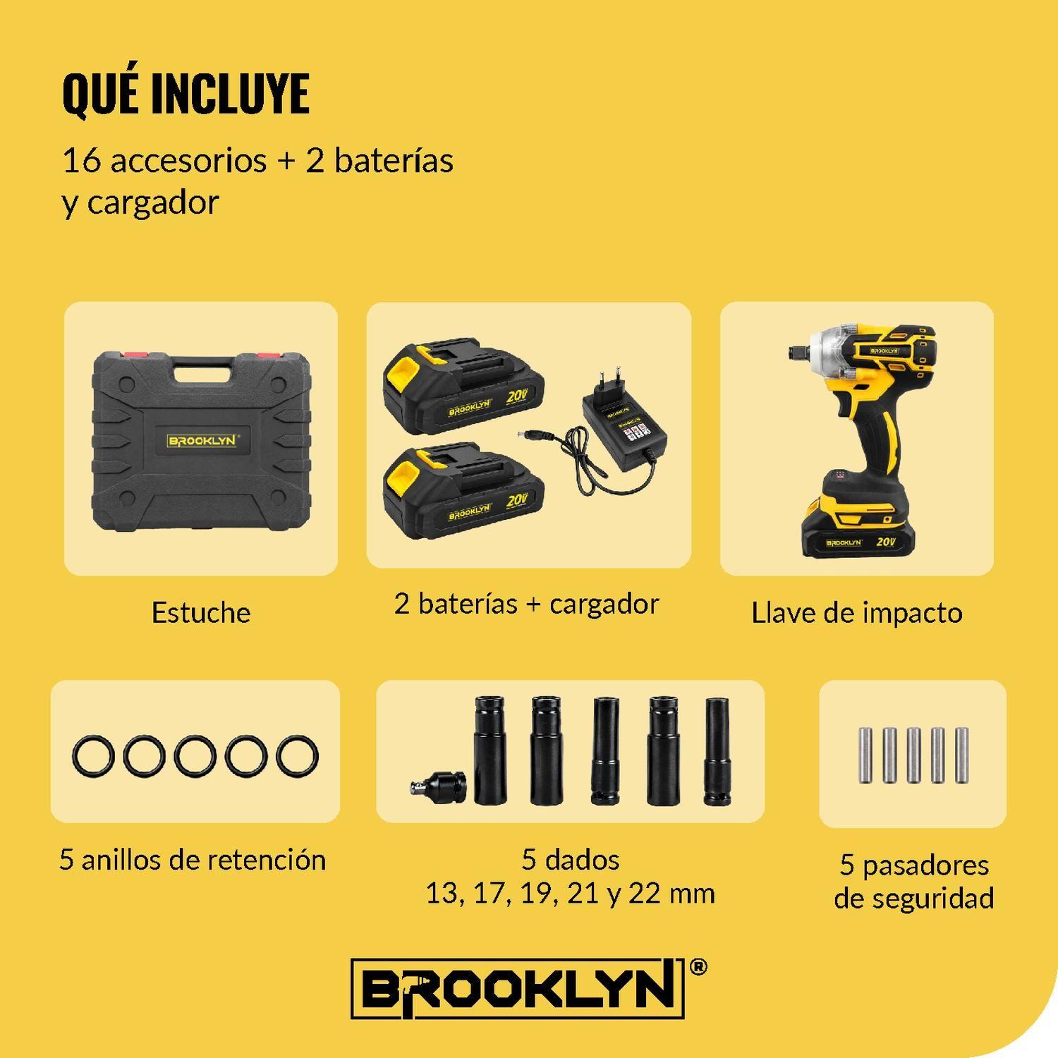 Llave de Impacto Inalambrica Brooklyn 320nm 20V + 2 Baterías-8