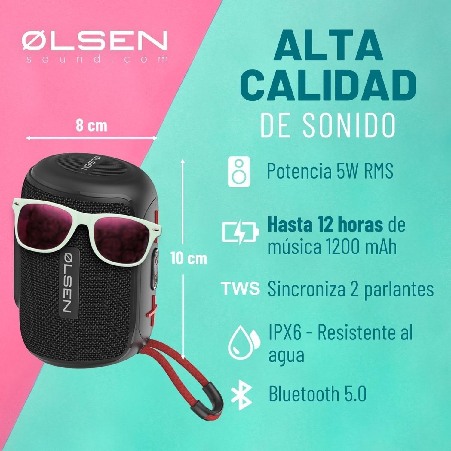 Parlante Bluetooth 5.0 Portatil Olsen 5W Resiste Agua TWS FM-2