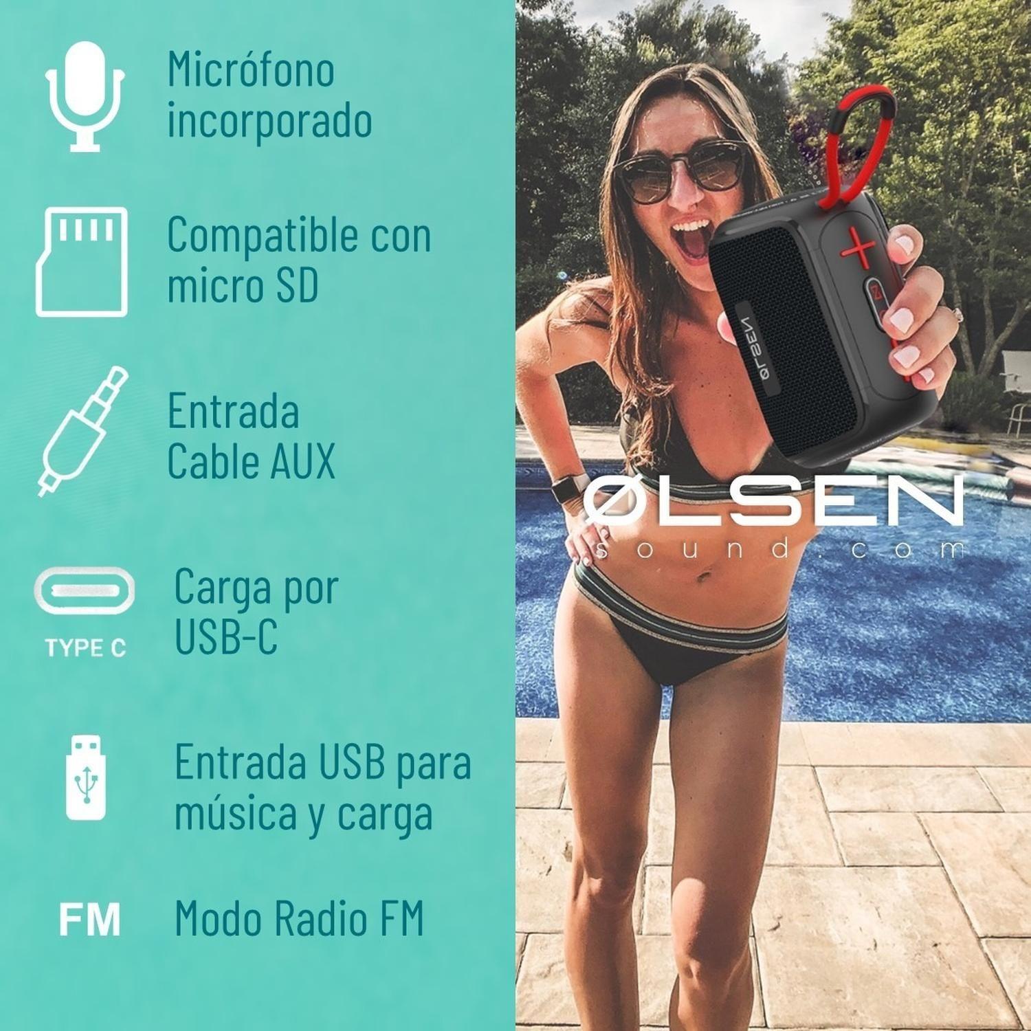 Parlante Bluetooth 5.0 Portatil Olsen 5W Resiste Agua TWS FM-4