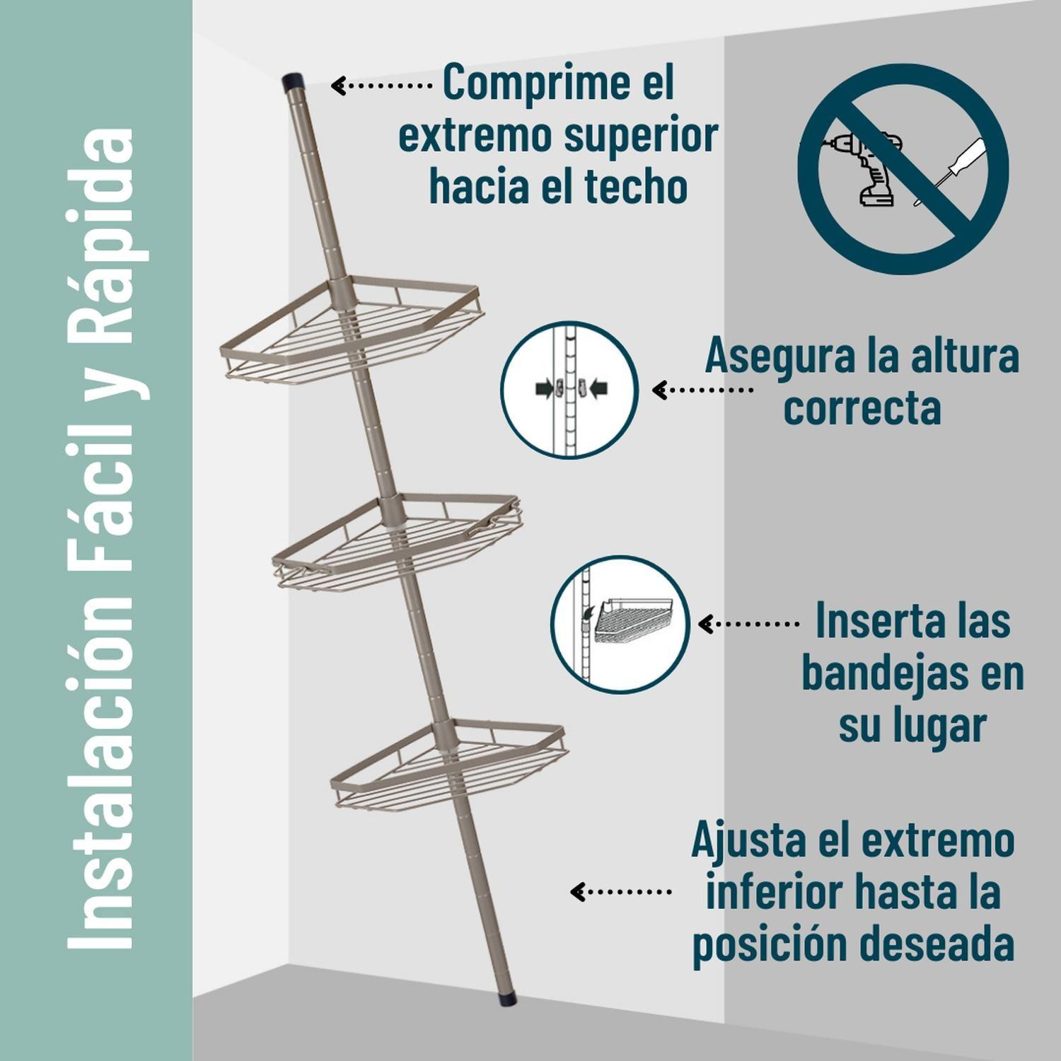 Esquinero De Ducha Metálico Inoxidable Organizador Ajustable-5