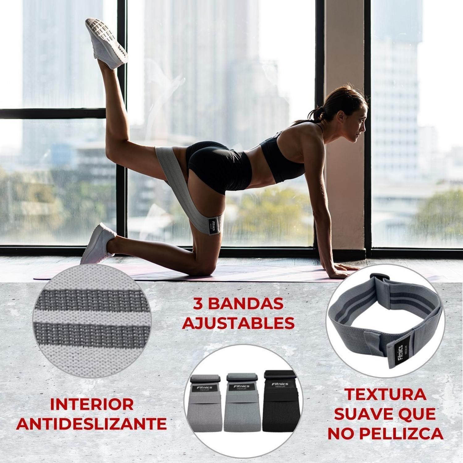 Bandas Resistencia Elasticas Tela Fitnics Set 3 Ajustables Gris-2