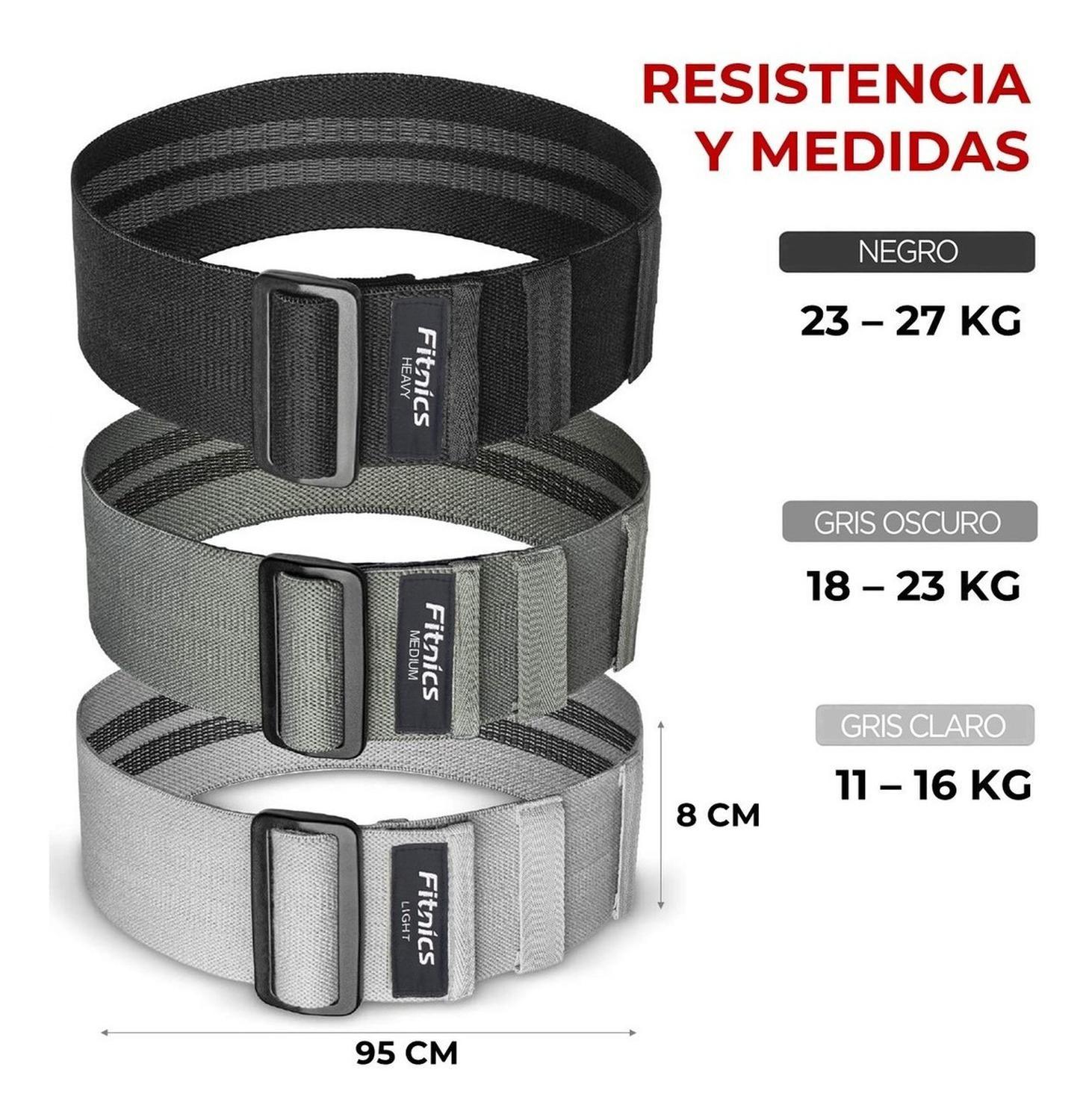 Bandas Resistencia Elasticas Tela Fitnics Set 3 Ajustables Gris-3
