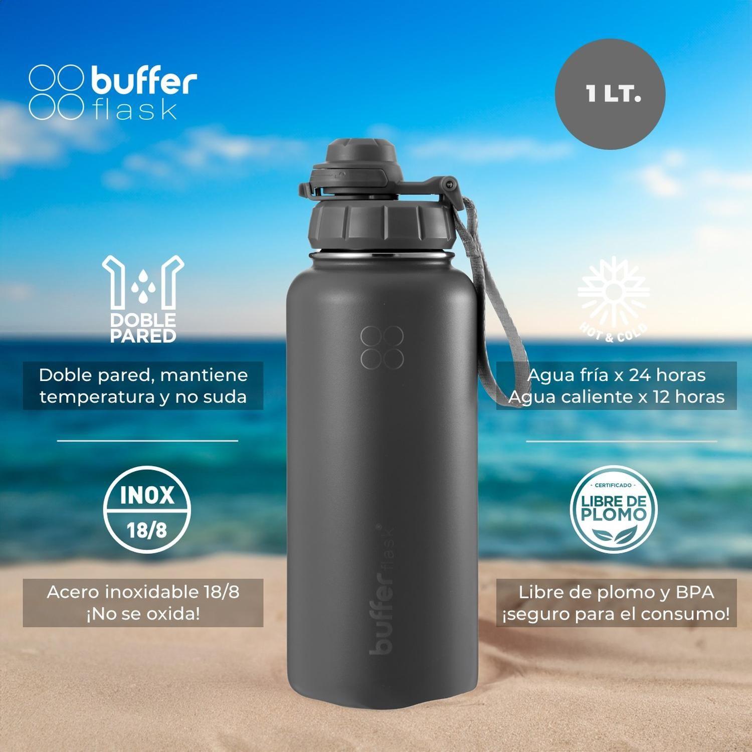 Botella Termica de Agua Acero Inox Buffer + Tapas 1L-2