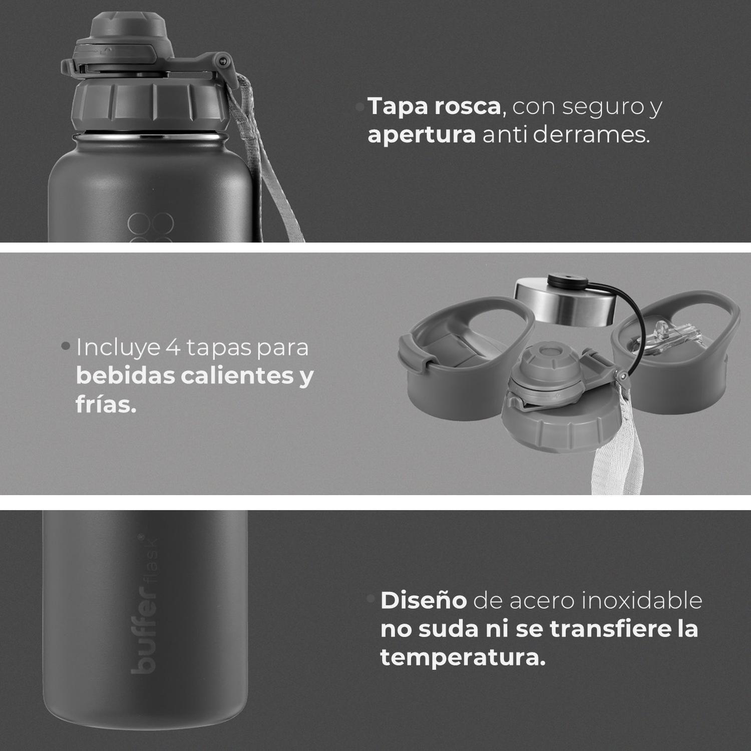 Botella Termica de Agua Acero Inox Buffer + Tapas 1L-5