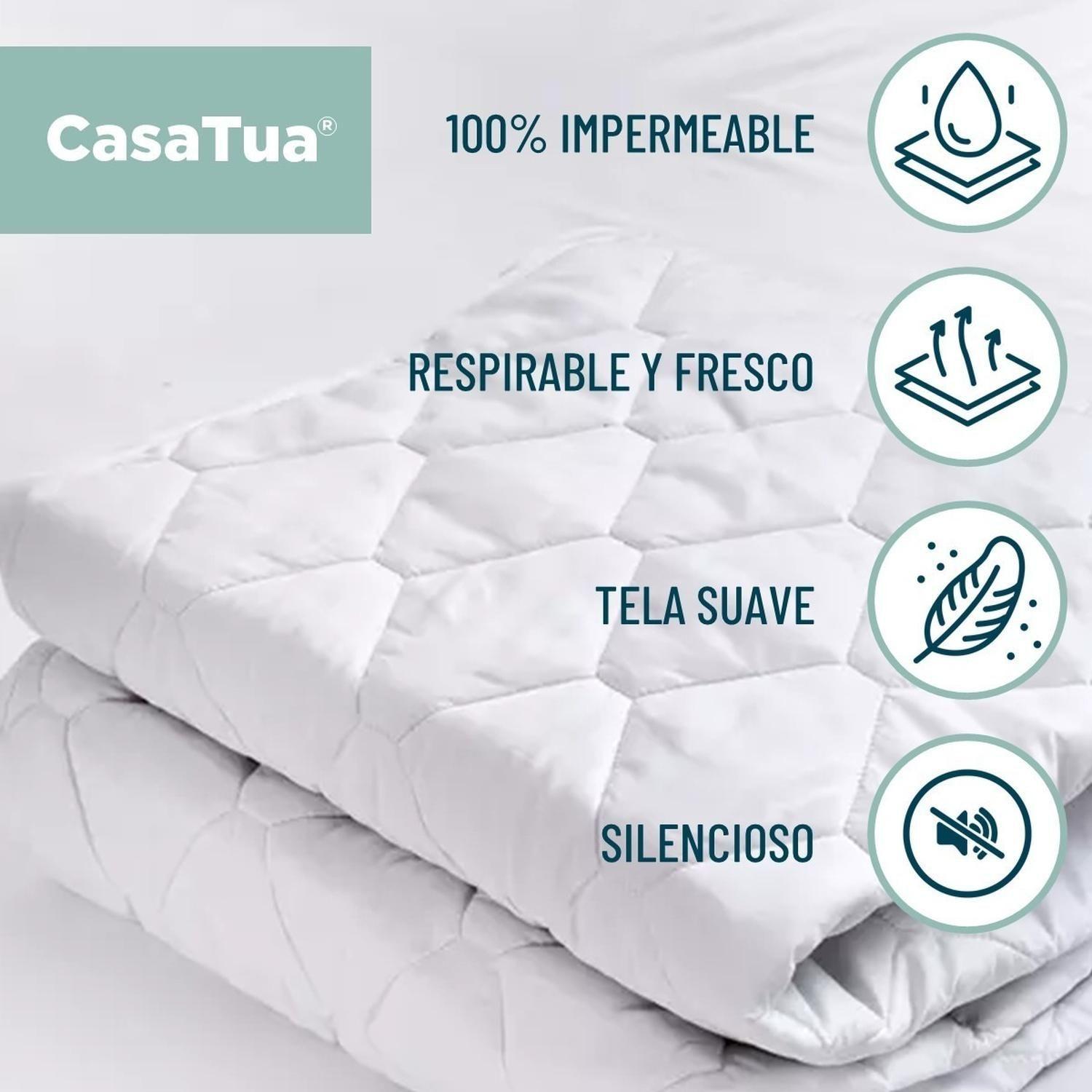 Cubre Colchon Protector Impermeable Elasticos blanco-2