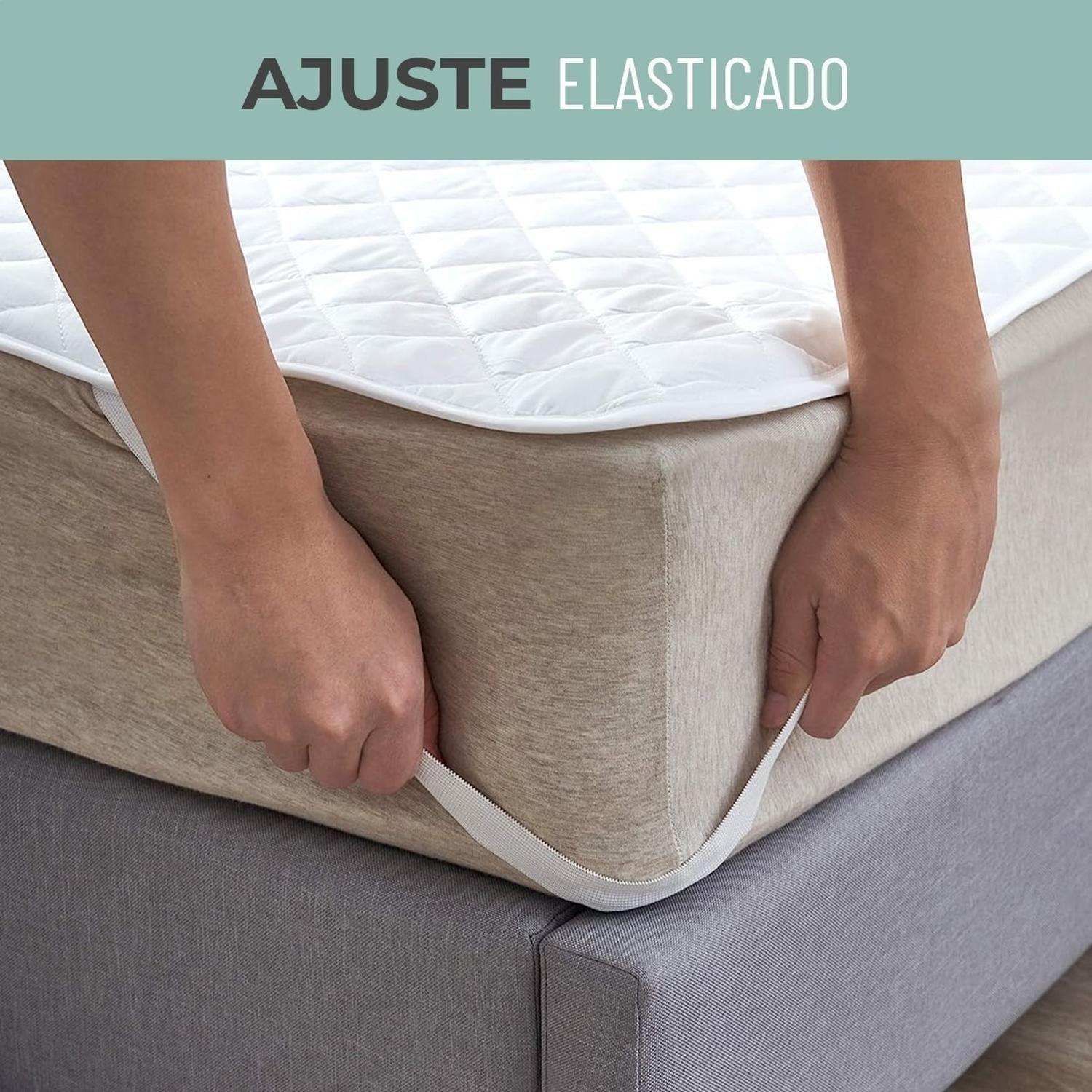 Cubre Colchon Protector Impermeable Elasticos blanco-3