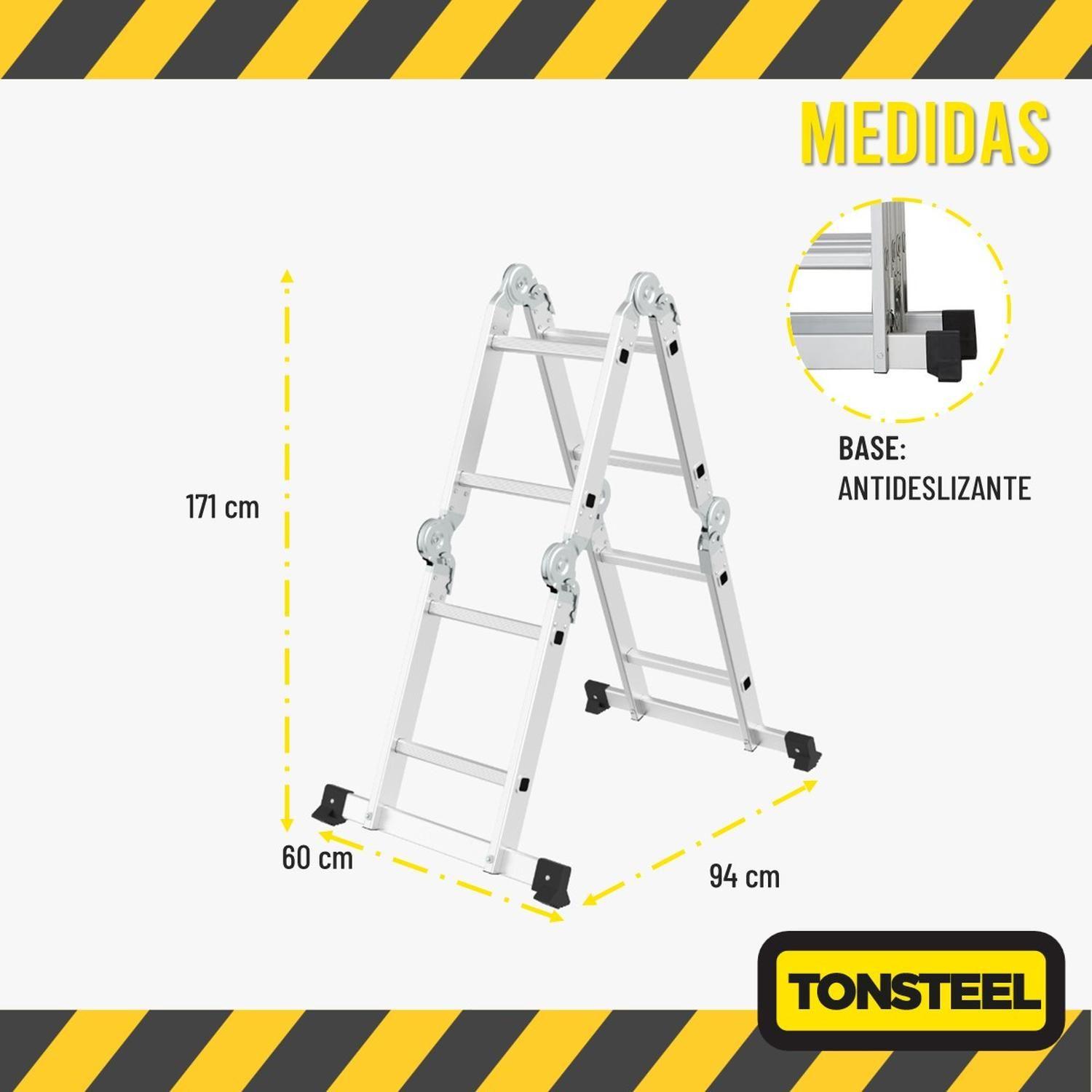 Escalera Multiuso Aluminio Tonsteel Plegable Resistente 3en1-7