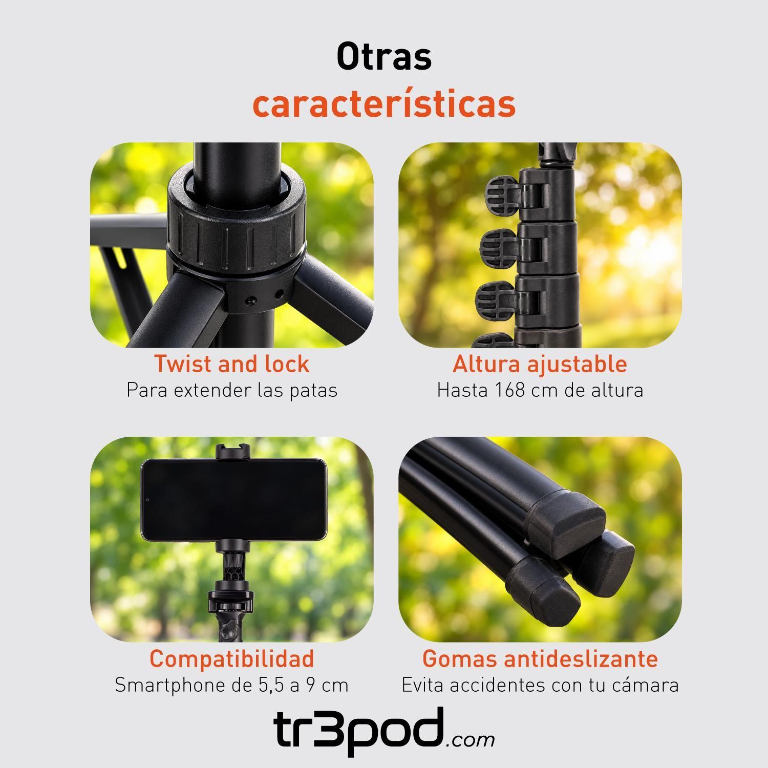 Tripode Celular Camara 360 Tr3pod Aluminio Plegable +Control-5