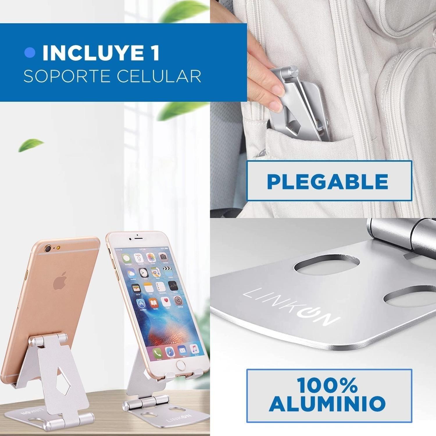 Combo Base Aluminio Para Macbook Notebook + Soporte Celular-2