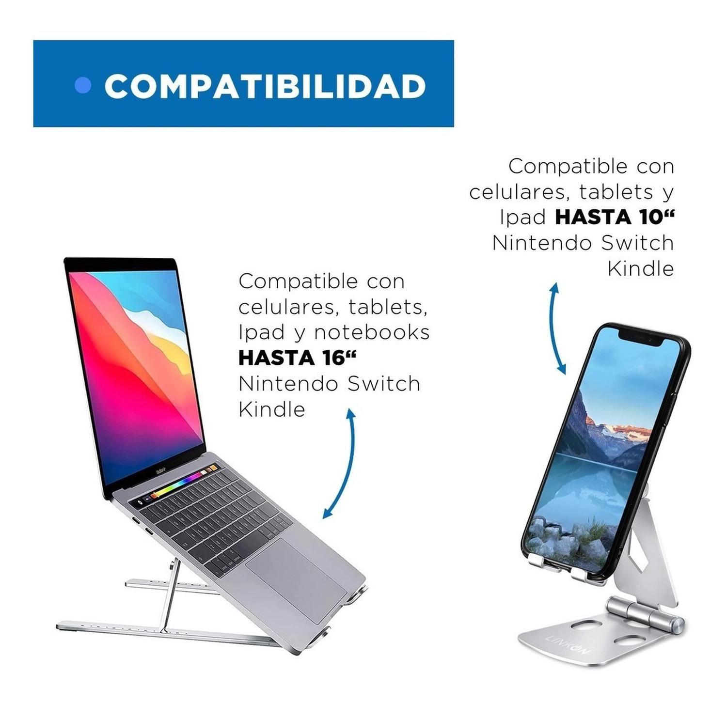 Combo Base Aluminio Para Macbook Notebook + Soporte Celular-6