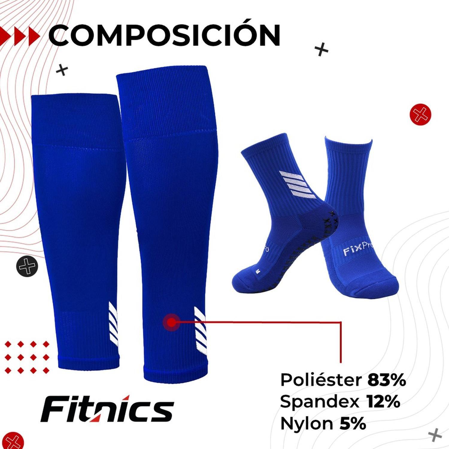Medias Futbol Niños Antideslizantes Set 2 + Pantorrillera Talla Única azul-3