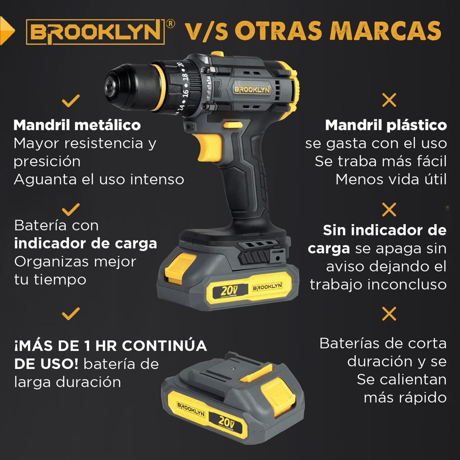 Taladro Destornillador Percutor Inalambrico Brooklyn 20v + 2 Baterías Taladro Percutor-2