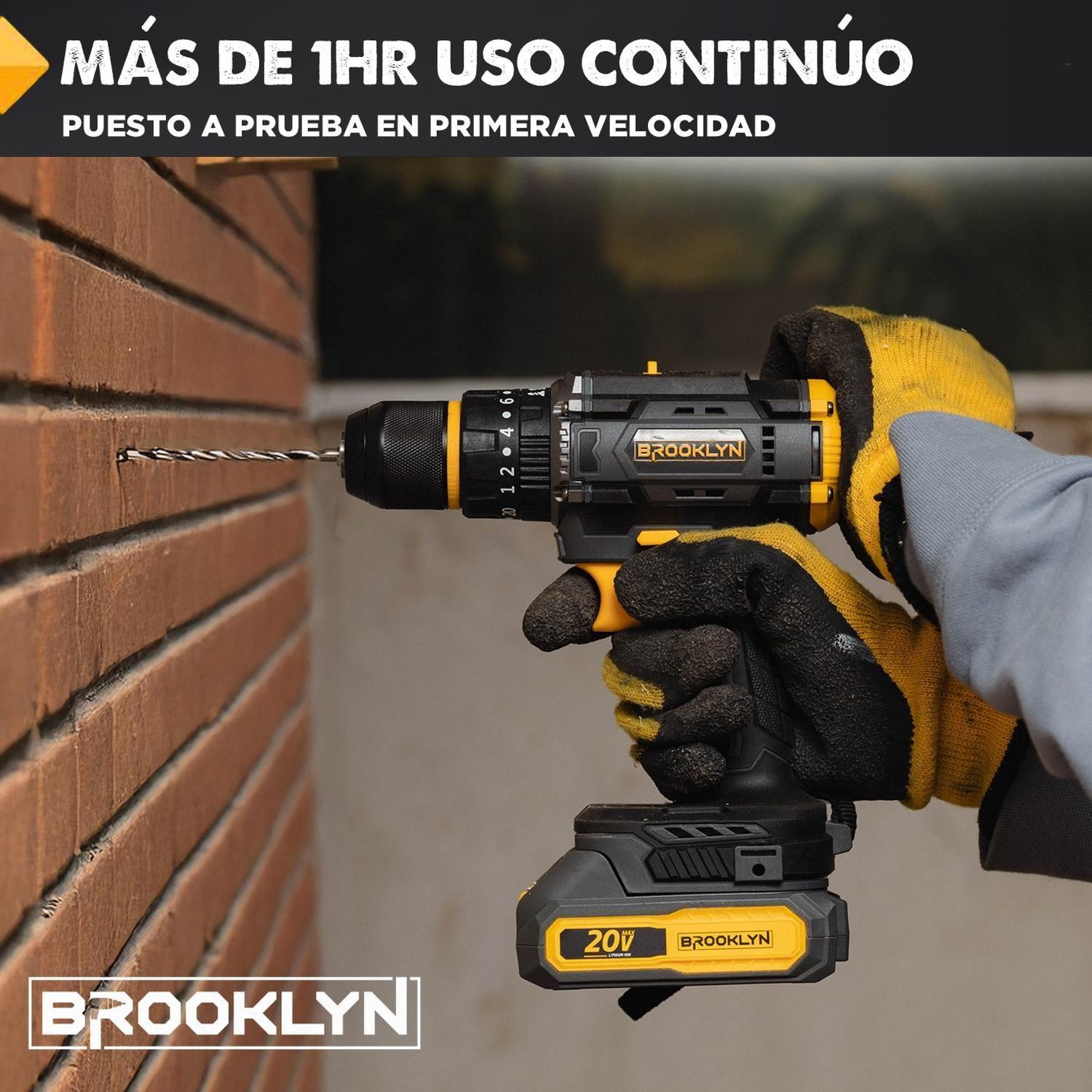 Taladro Destornillador Percutor Inalambrico Brooklyn 20v + 2 Baterías Taladro Percutor-3