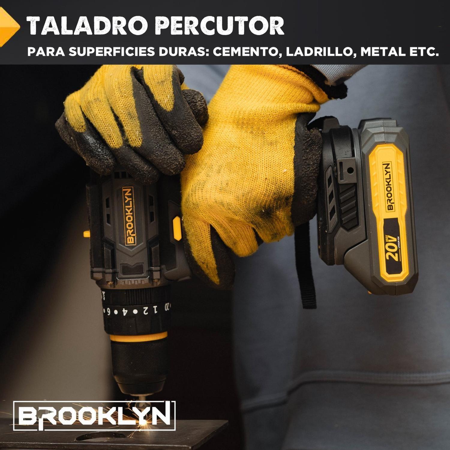 Taladro Destornillador Percutor Inalambrico Brooklyn 20v + 2 Baterías Taladro Percutor-6