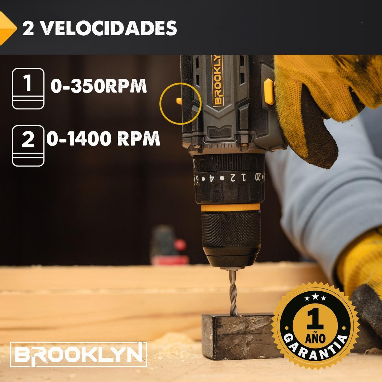 Taladro Destornillador Percutor Inalambrico Brooklyn 20v + 2 Baterías Taladro Percutor-7