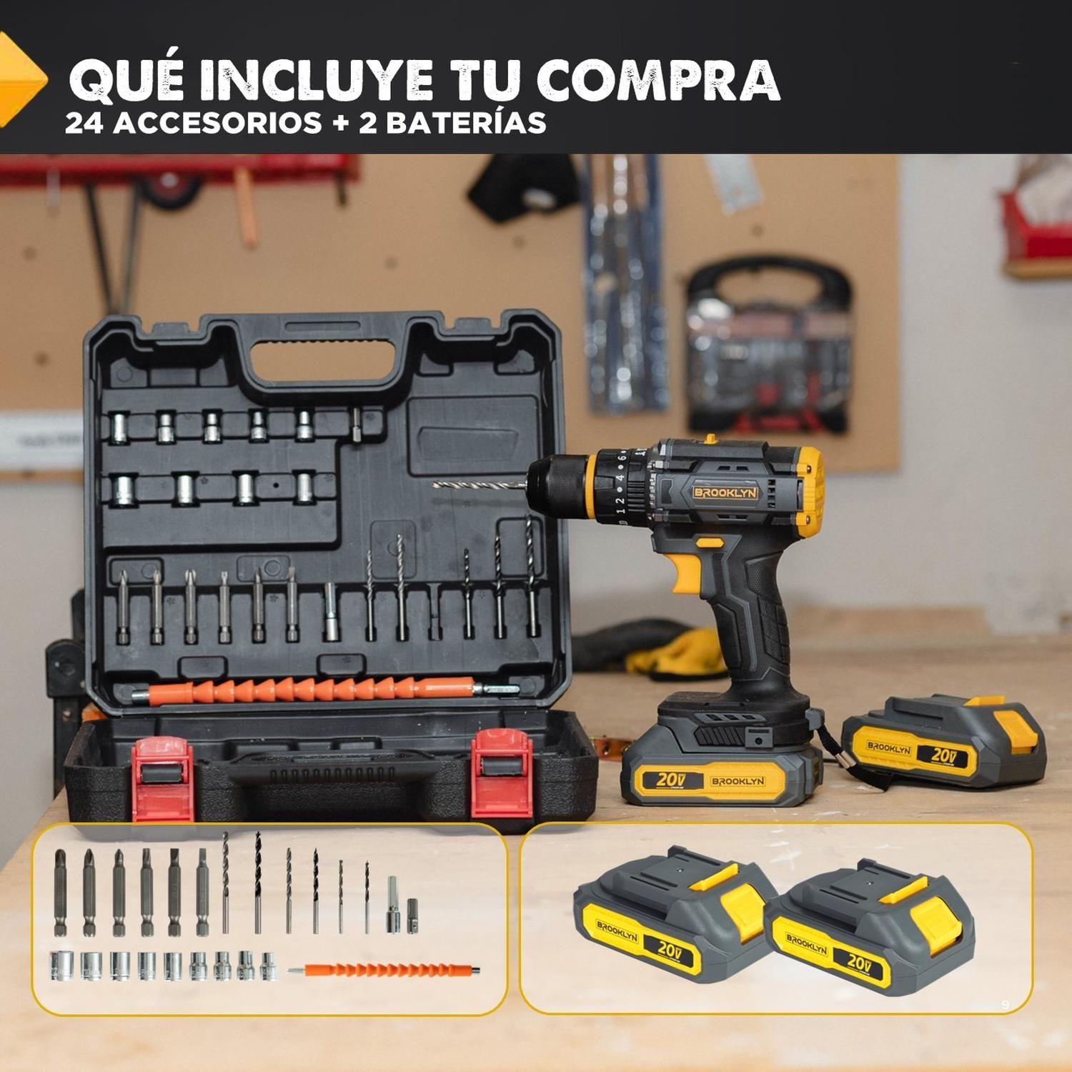 Taladro Destornillador Percutor Inalambrico Brooklyn 20v + 2 Baterías Taladro Percutor-8