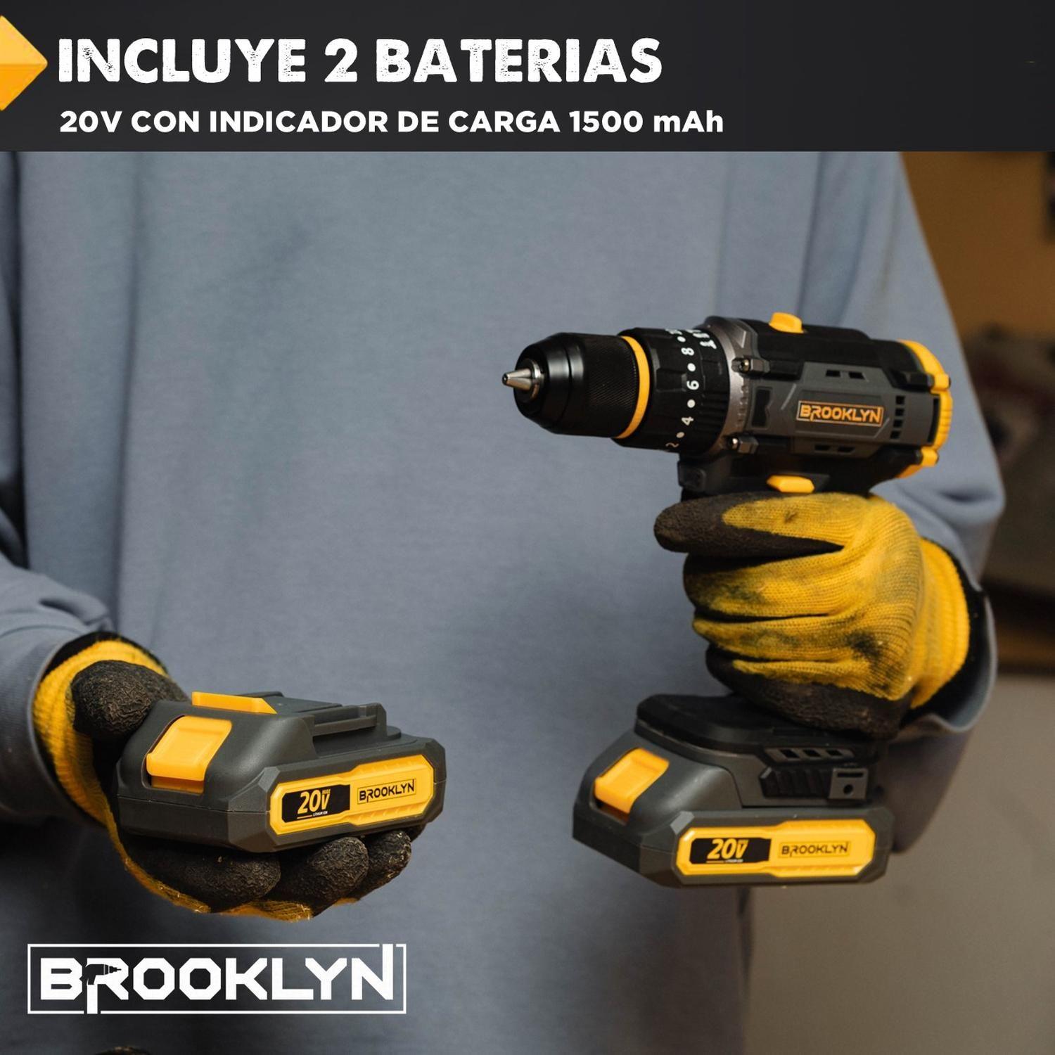 Taladro Destornillador Percutor Inalambrico Brooklyn 20v + 2 Baterías Taladro Percutor-2