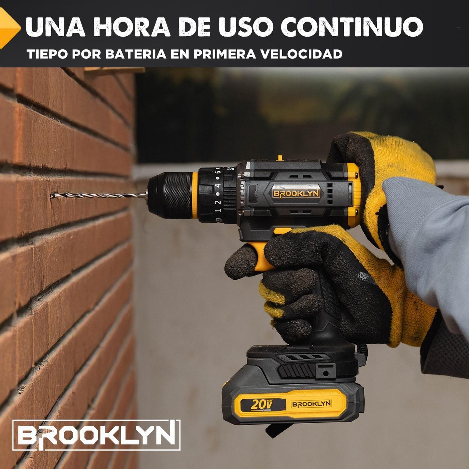 Taladro Destornillador Percutor Inalambrico Brooklyn 20v + 2 Baterías Taladro Percutor-4