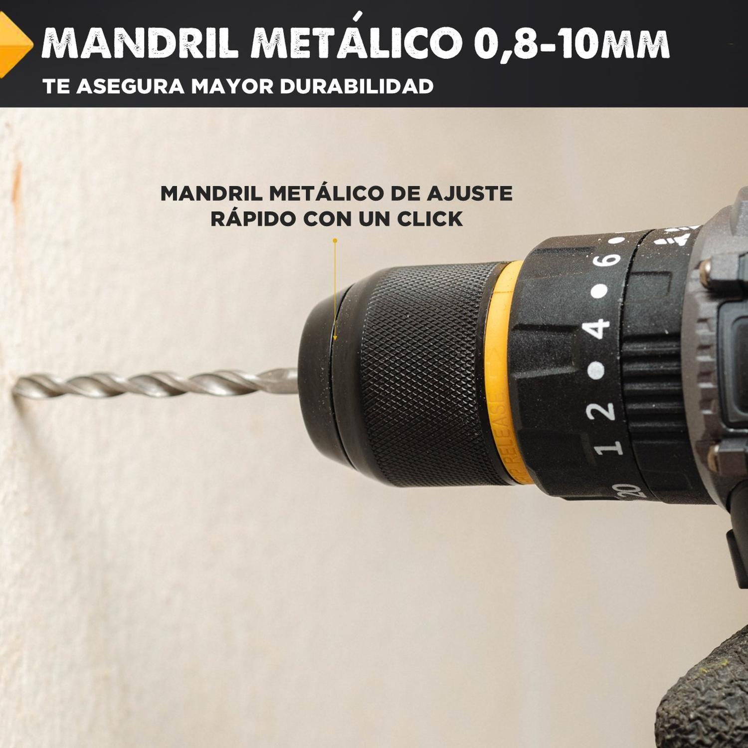 Taladro Destornillador Percutor Inalambrico Brooklyn 20v + 2 Baterías Taladro Percutor-6