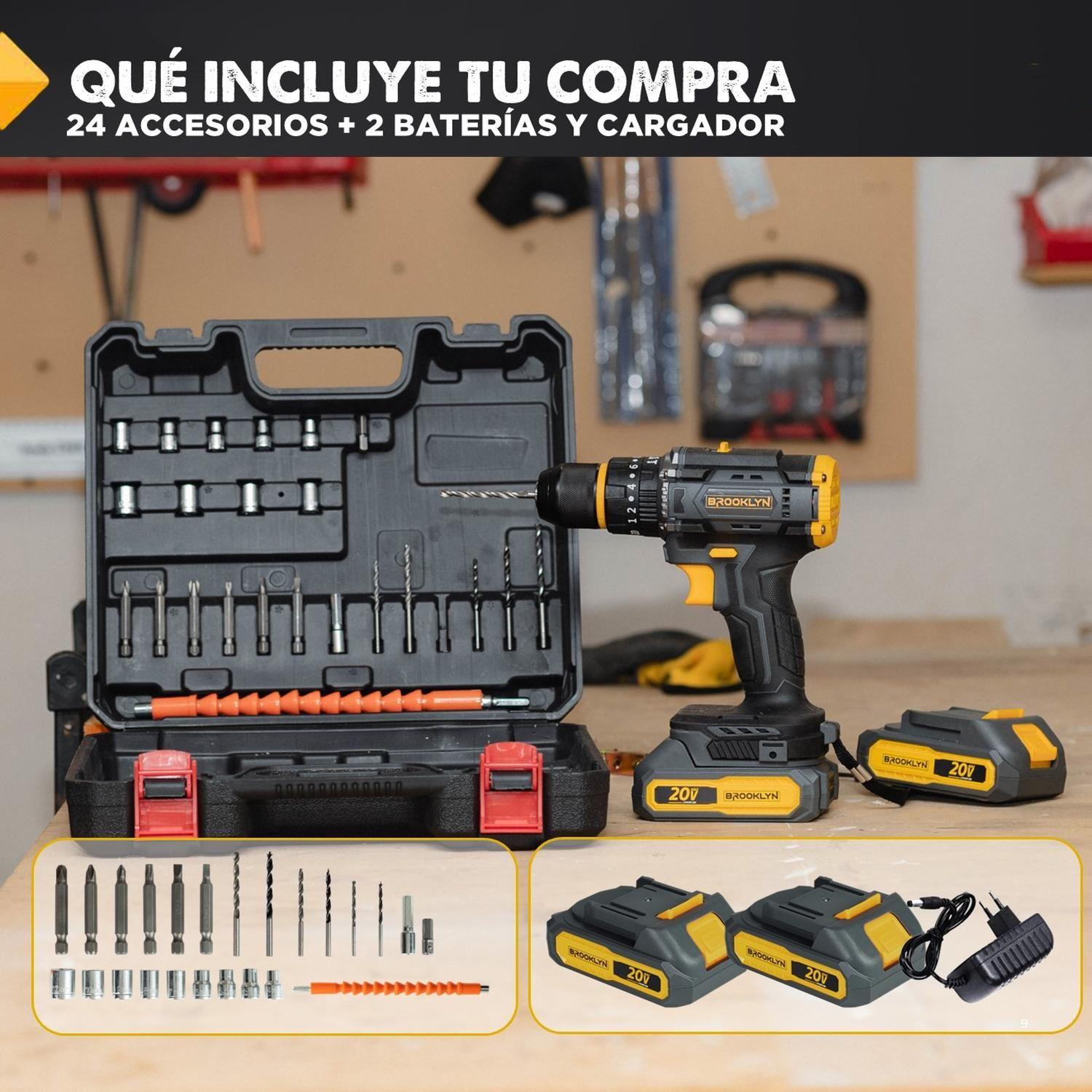 Taladro Destornillador Percutor Inalambrico Brooklyn 20v + 2 Baterías Taladro Percutor-8
