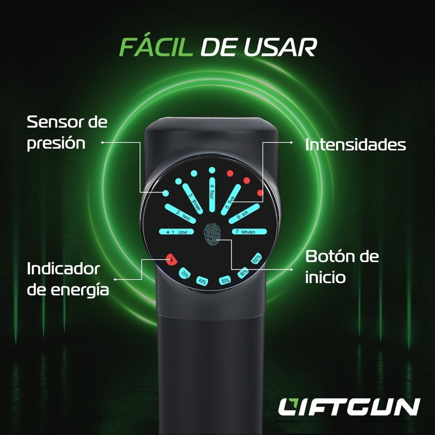 Masajeador Pistola de Masaje Liftgun LCD + Bolso + Cabezales-2