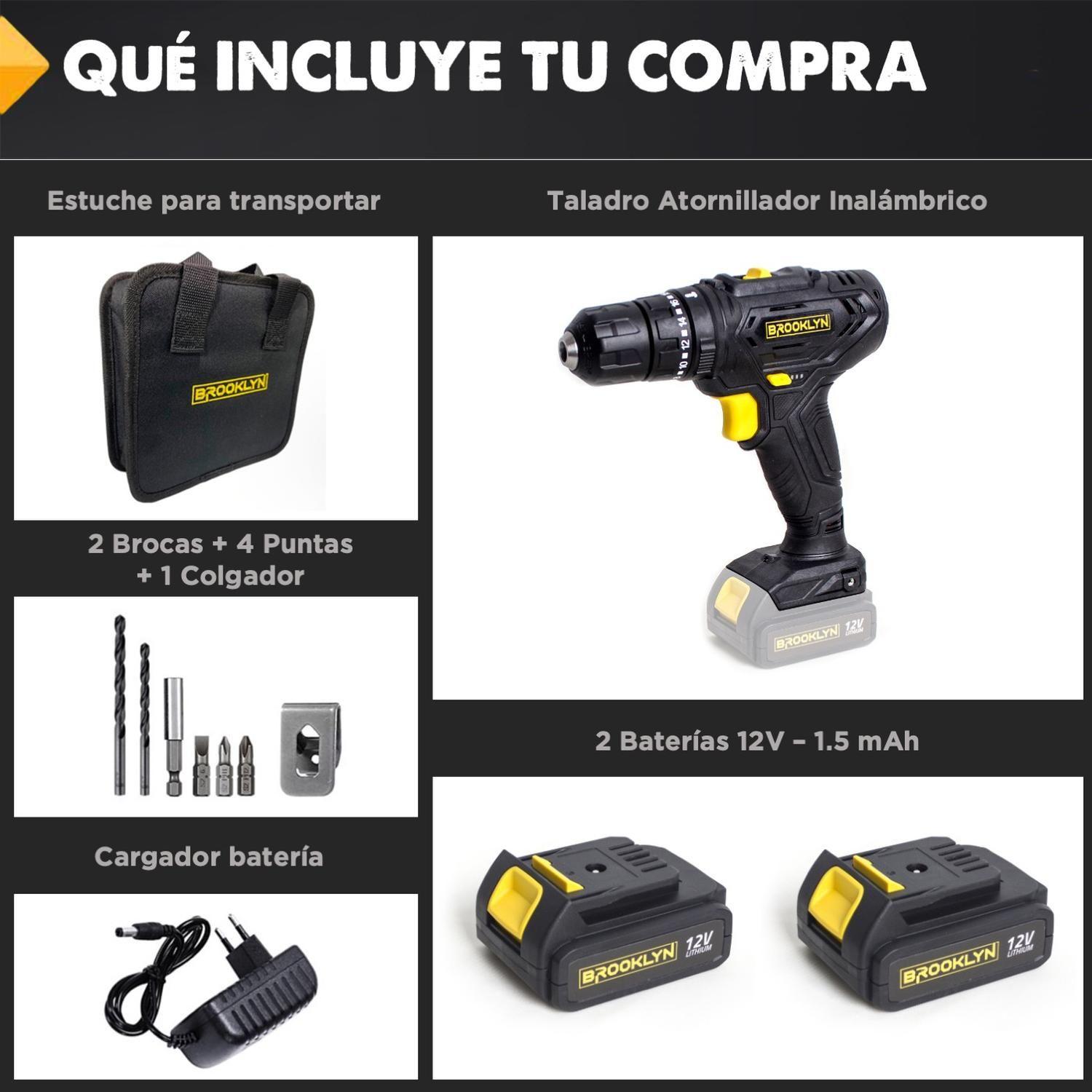 Taladro Inalambrico Destornillador Brooklyn 12v + 2 Baterias-6