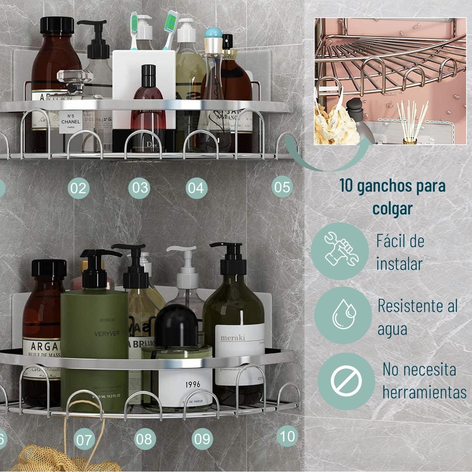 Esquinero Organizador Ducha Baño Adhesivo Set 2 Inoxidable-3