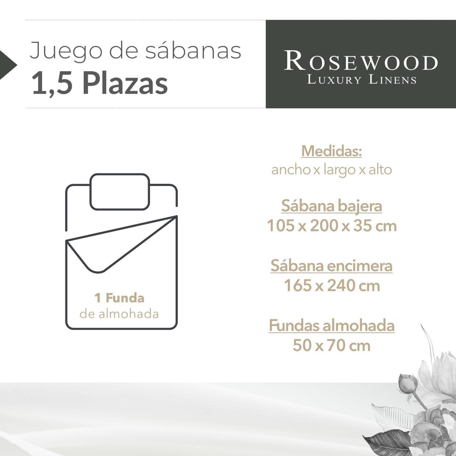 Sabanas Juego 300 Hilos 100% Algodon Rosewood Tamano Unico 1,5 Plazas - Rosa-4