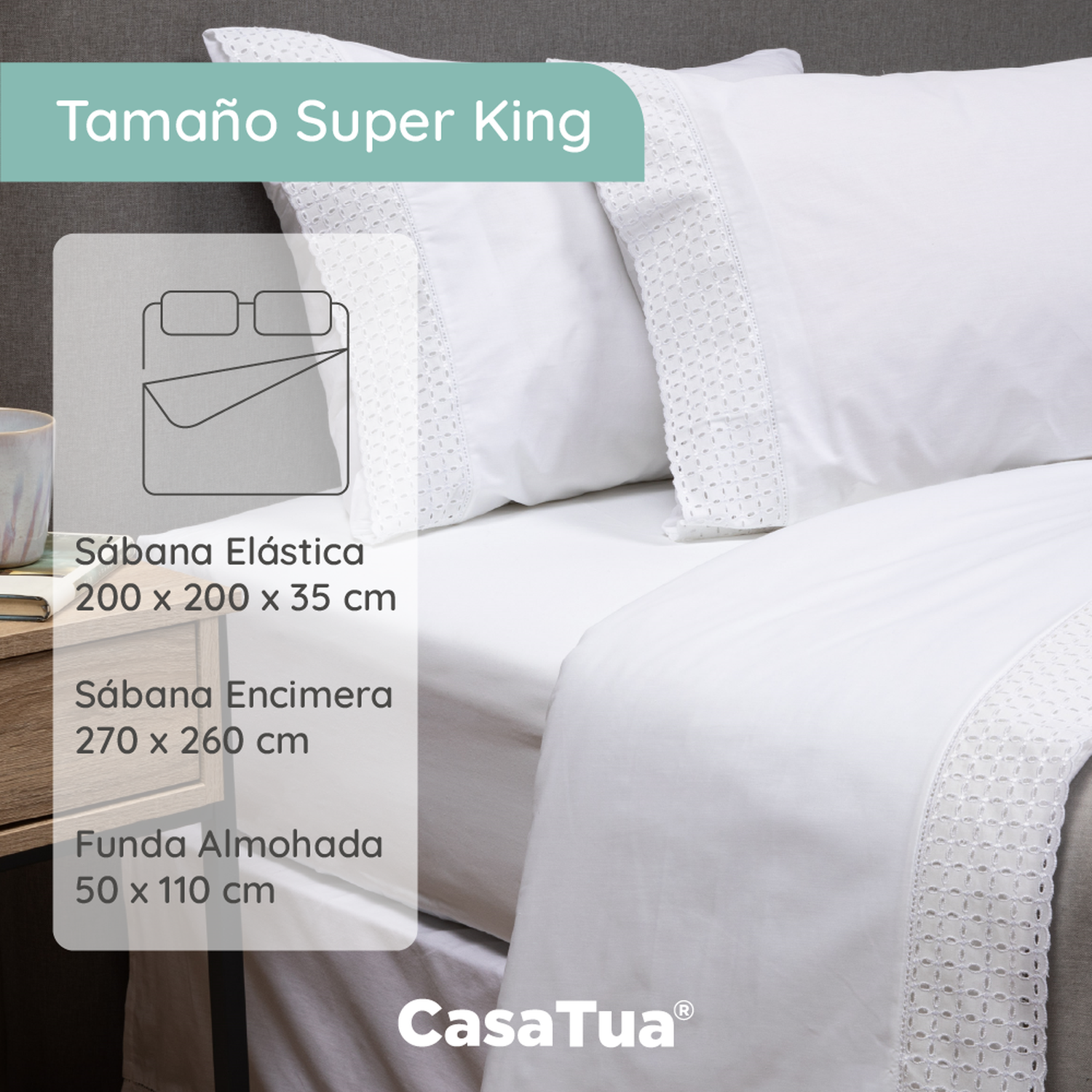 Sabanas Bordadas King Super King CasaTua +Fundas Almohada-2