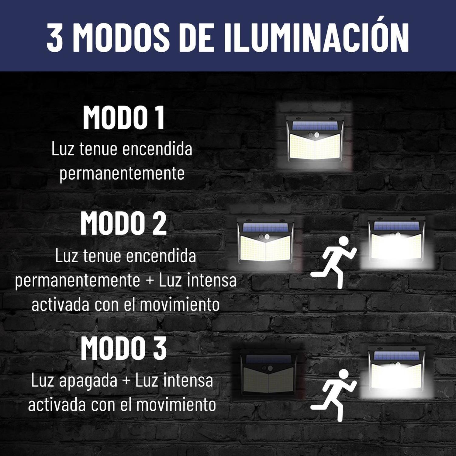 Pack Foco Solar 178 Led Exterior Pared + Sensor x4-5