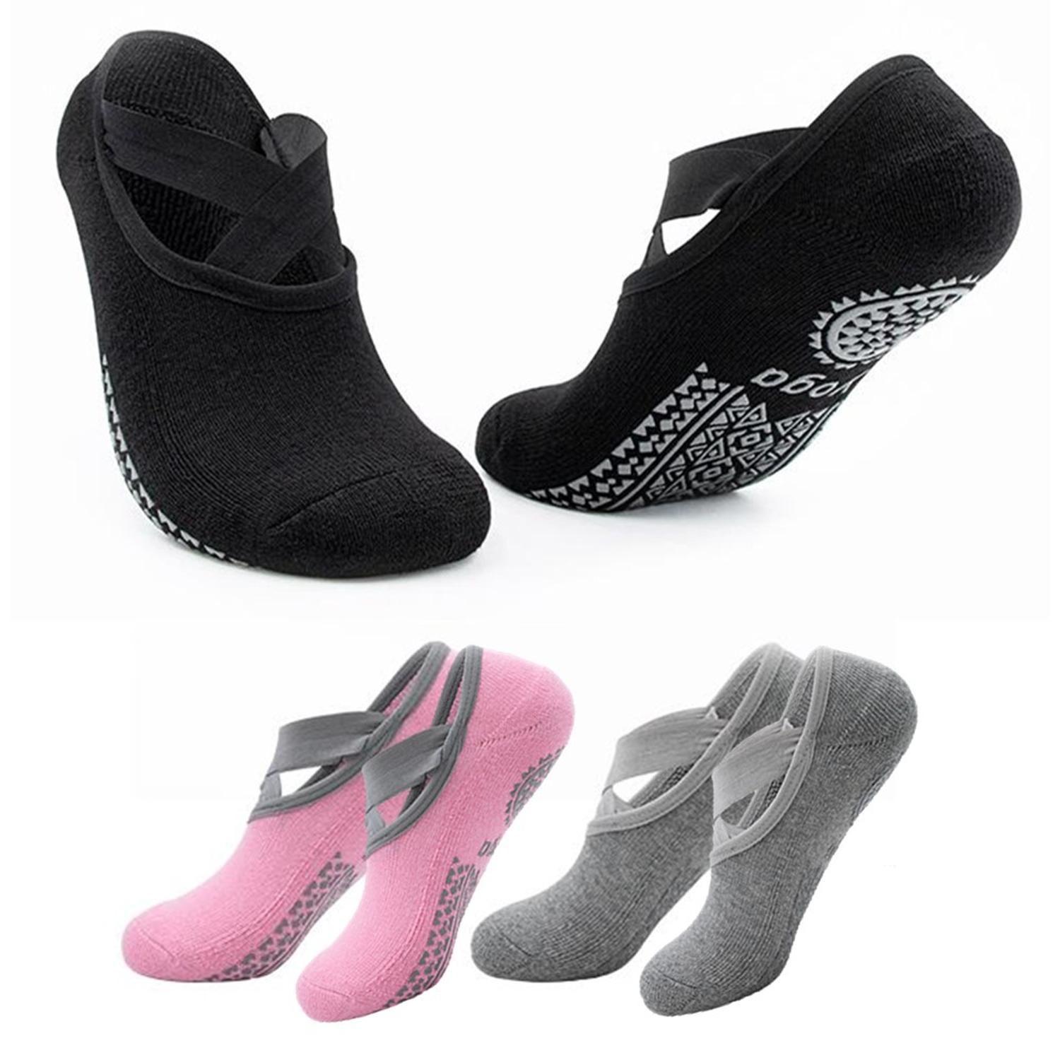 Calcetines Antideslizantes Yoga Pilates Fitnics Set 3 Pares Gris Morado Azul-0