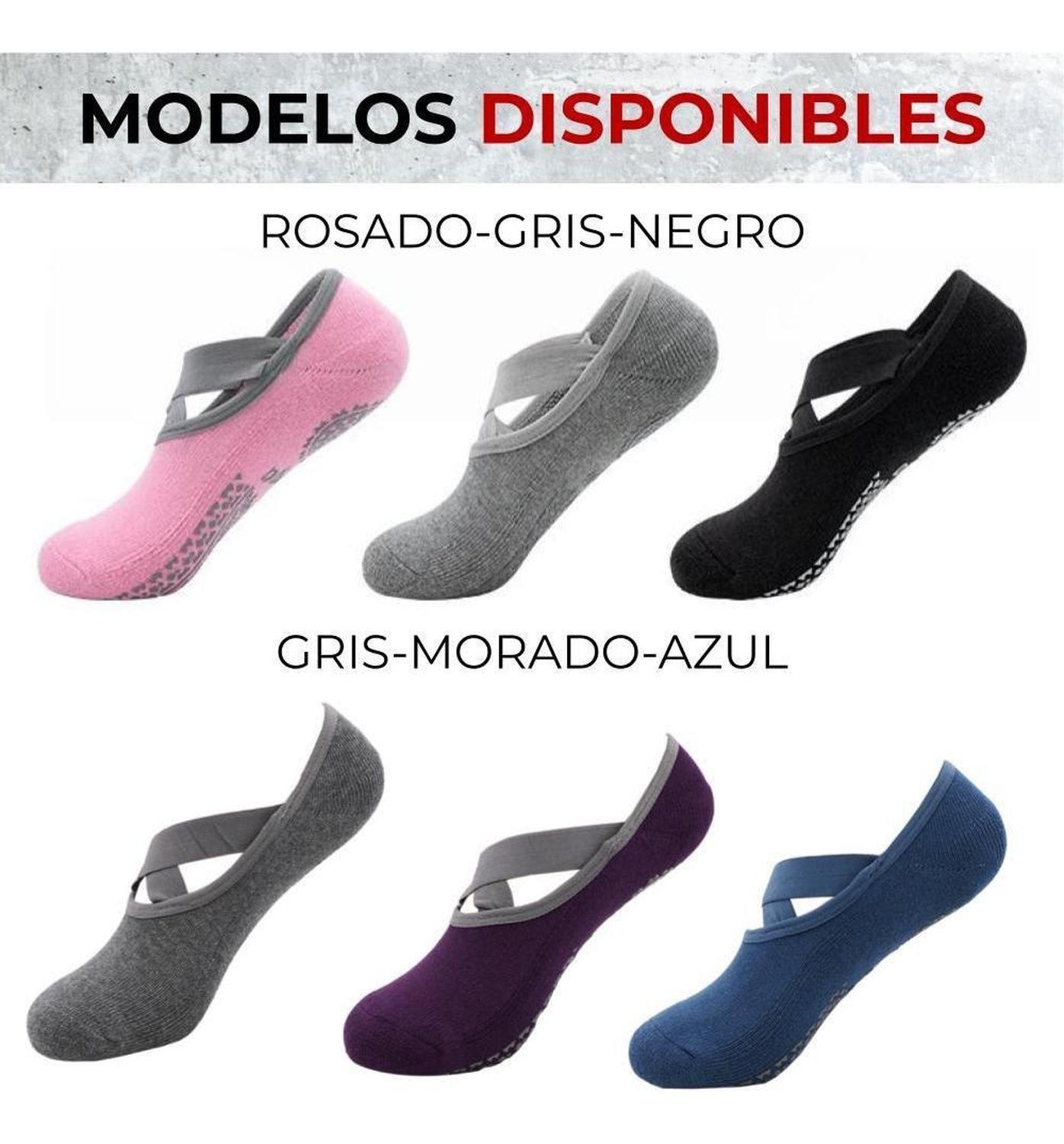 Calcetines Antideslizantes Yoga Pilates Fitnics Set 3 Pares Gris Morado Azul-9