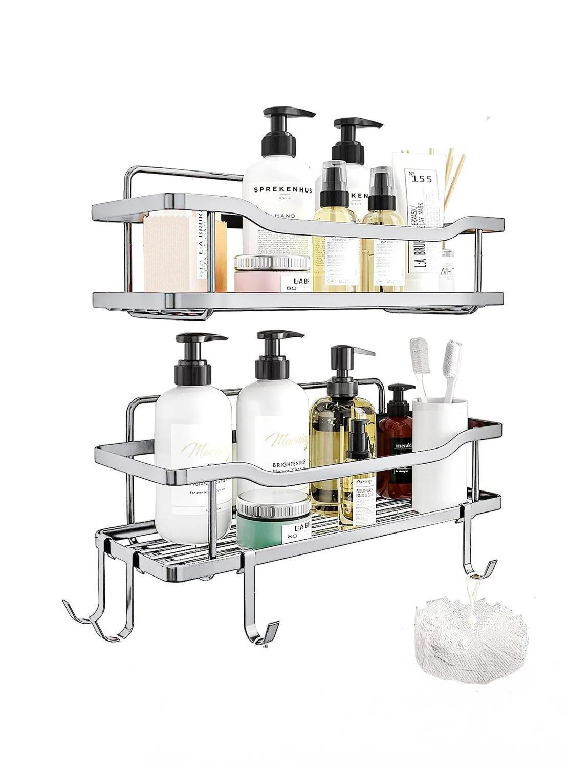 Organizador De Ducha Repisa Baño Adhesivo Set 2 Inoxidable Blanco-0