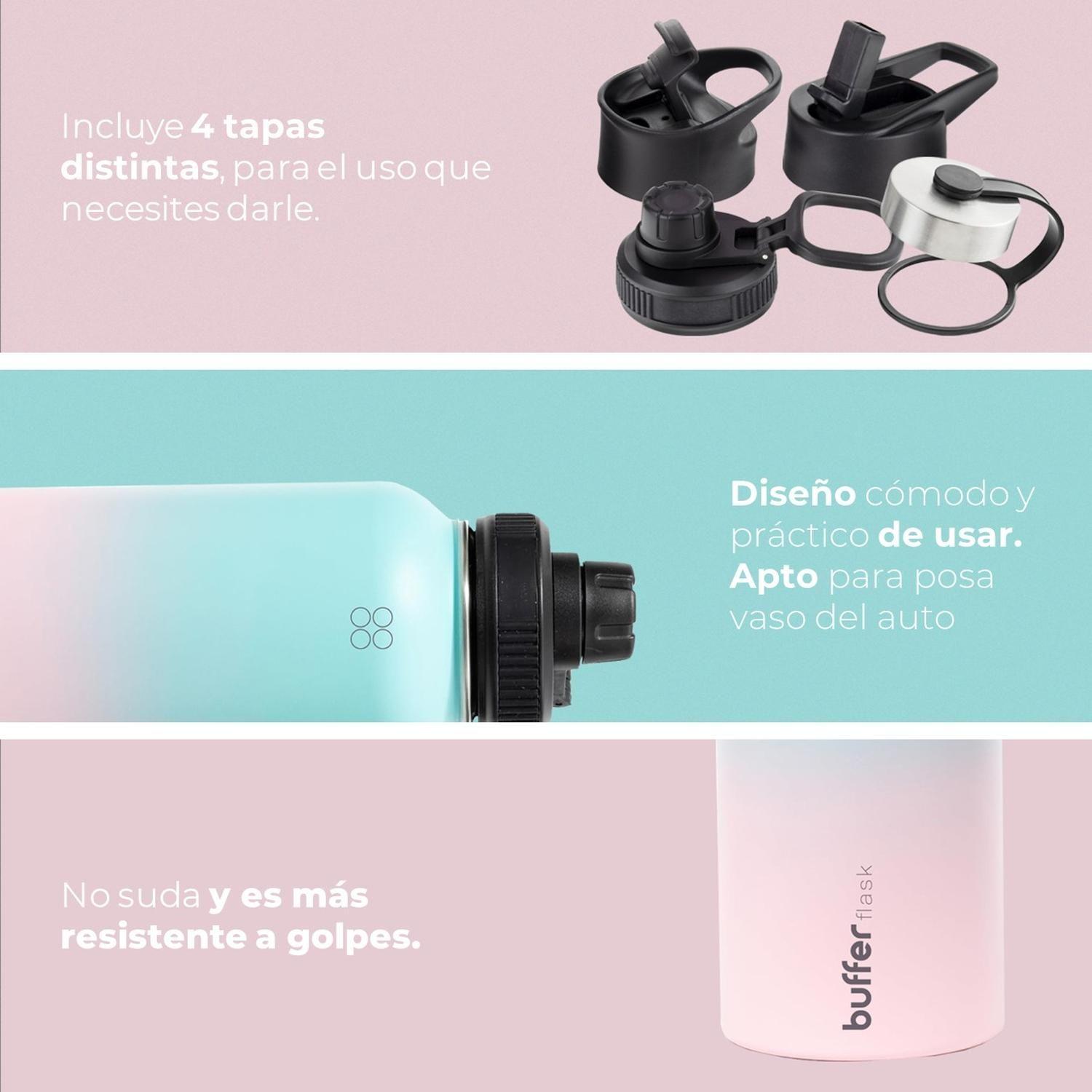 Termo Botella Agua Termica Buffer Acero Inoxidable +4 Tapas-3