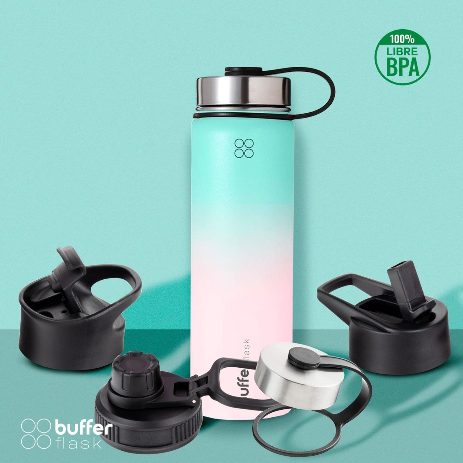 Termo Botella Agua Termica Buffer Acero Inoxidable +4 Tapas-4