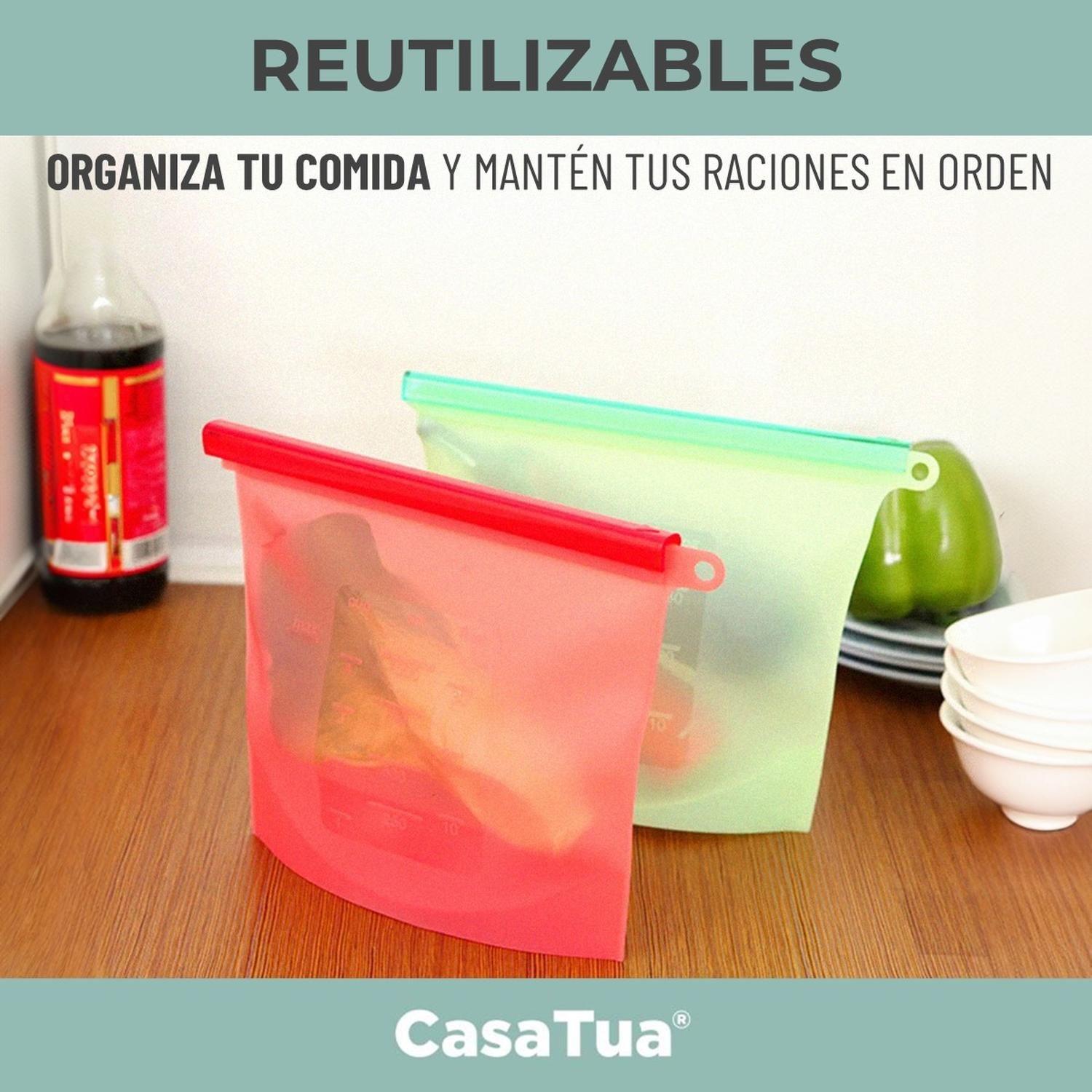 Bolsas Silicona Hermeticas Reutilizables CasaTua Comida Set Rojo-4