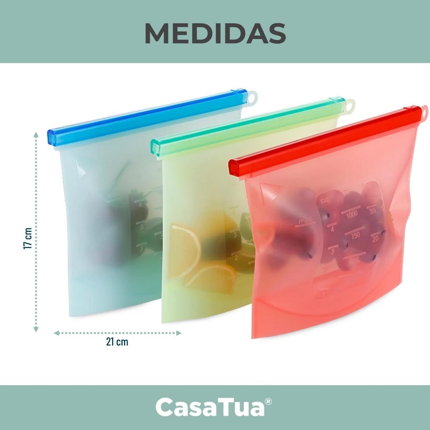 Bolsas Silicona Hermeticas Reutilizables CasaTua Comida Set Rojo-6
