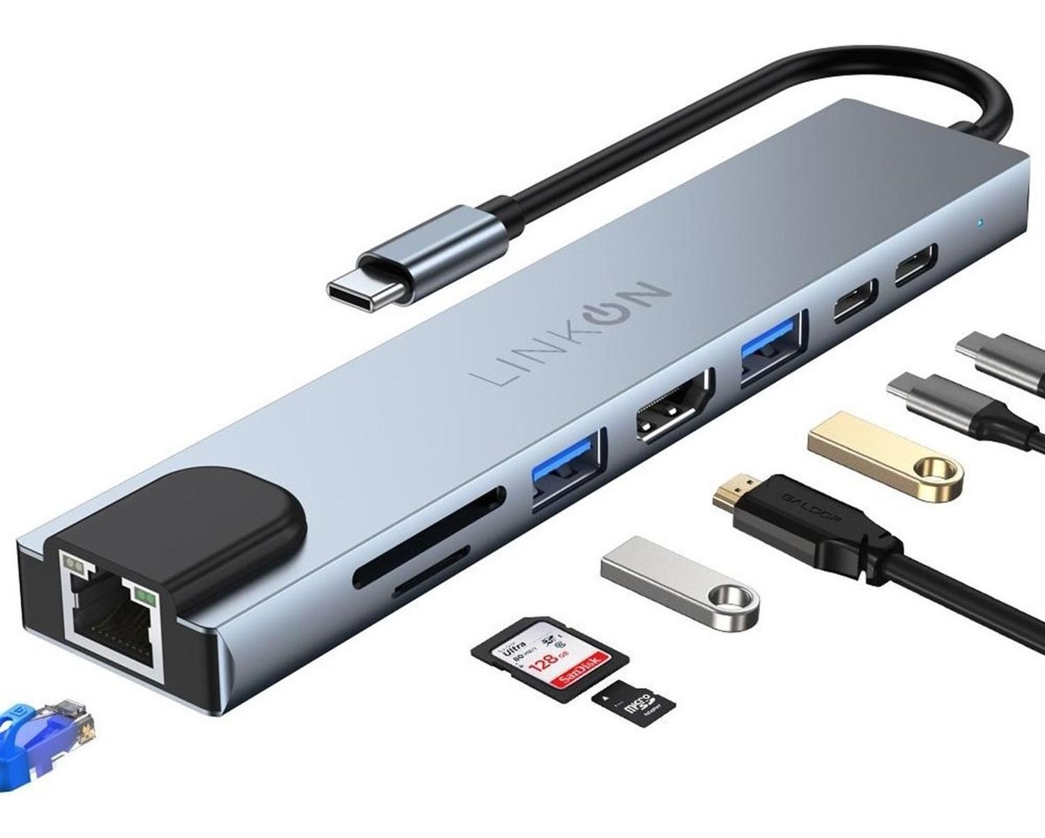 Hub Adaptador Usb Tipo C 8 en 1 Linkon Para Mac Macbook Win-0