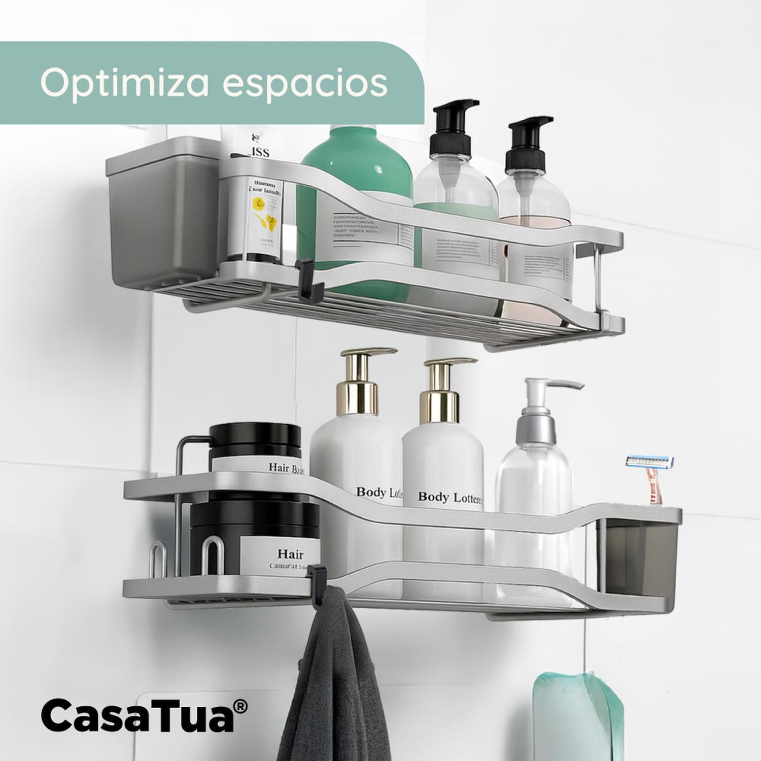 Organizador De Ducha Repisa Baño Adhesivo Set 2 Inoxidable  Black Negro Grey-3
