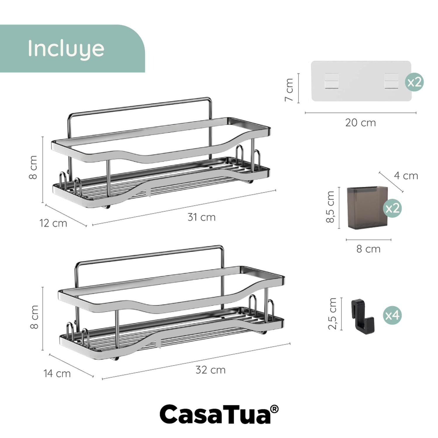 Organizador De Ducha Repisa Baño Adhesivo Set 2 Inoxidable  Black Negro Grey-6