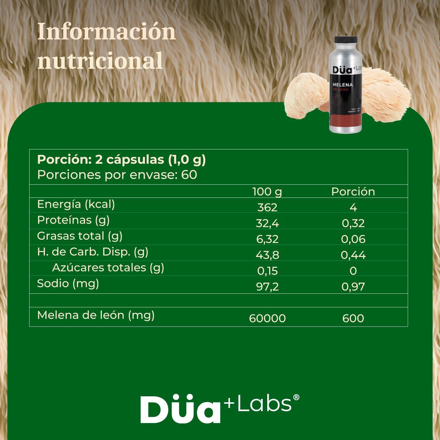 Melena de Leon 600mg Düa Labs® 120 Cápsulas Para 60 días-6