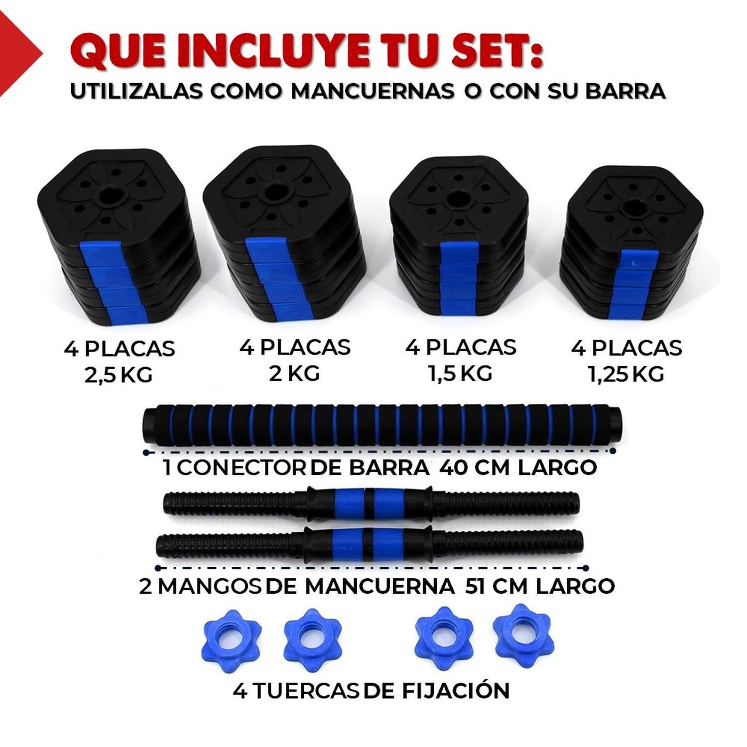 Mancuernas Ajustables Set de 30 Kg Total Fitnics 2en1 +Barra-1