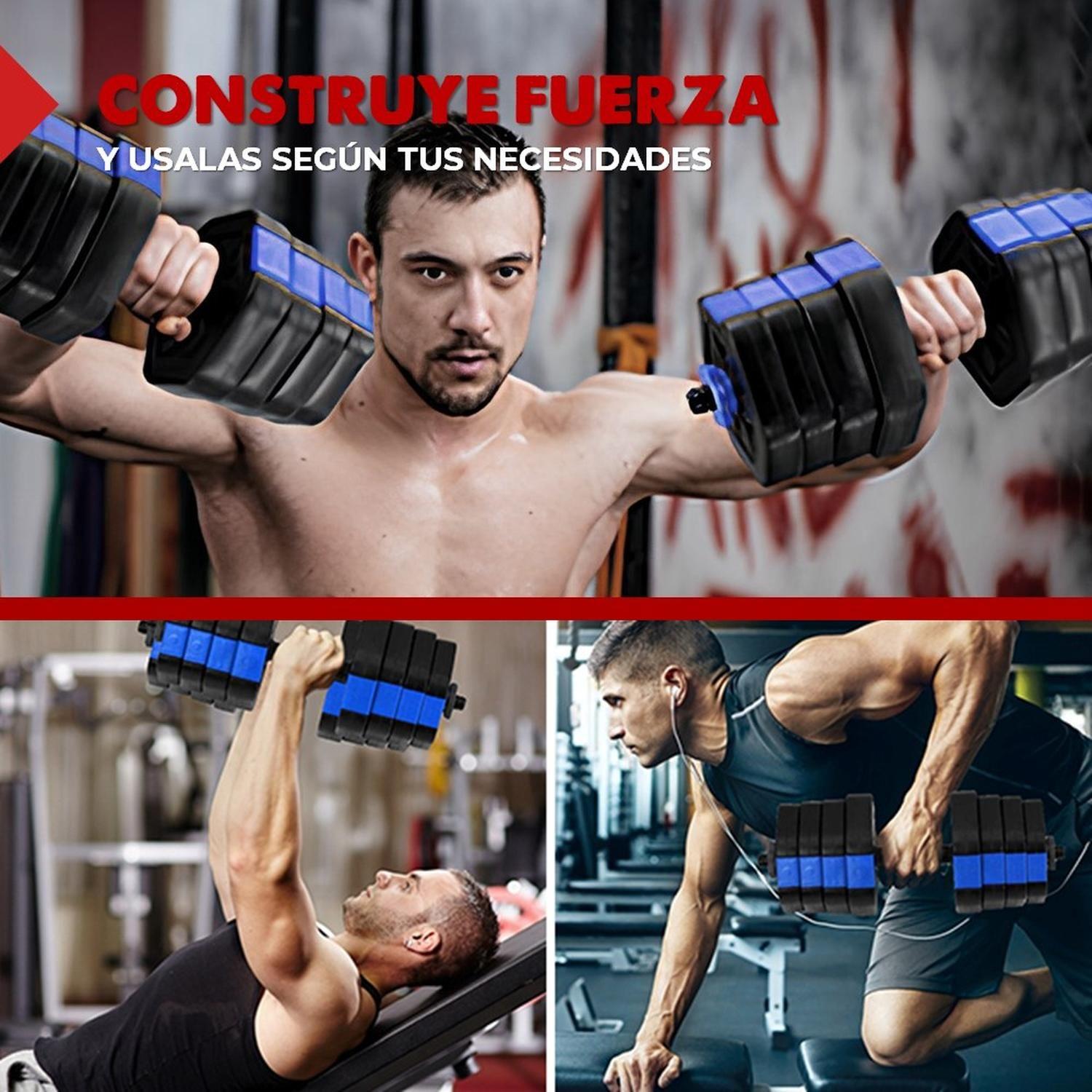 Mancuernas Ajustables Set de 30 Kg Total Fitnics 2en1 +Barra-5
